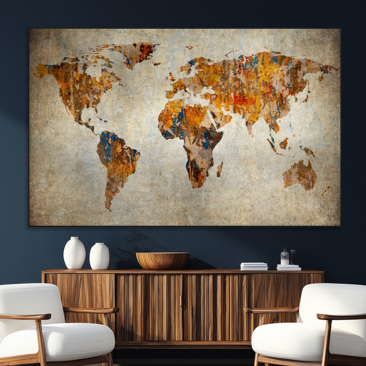 SEG-FC-51X34_Oversize - Push Pin World Map Canvas Print – Framed Wall Art for Couples to Track Their Travels – Anniversary