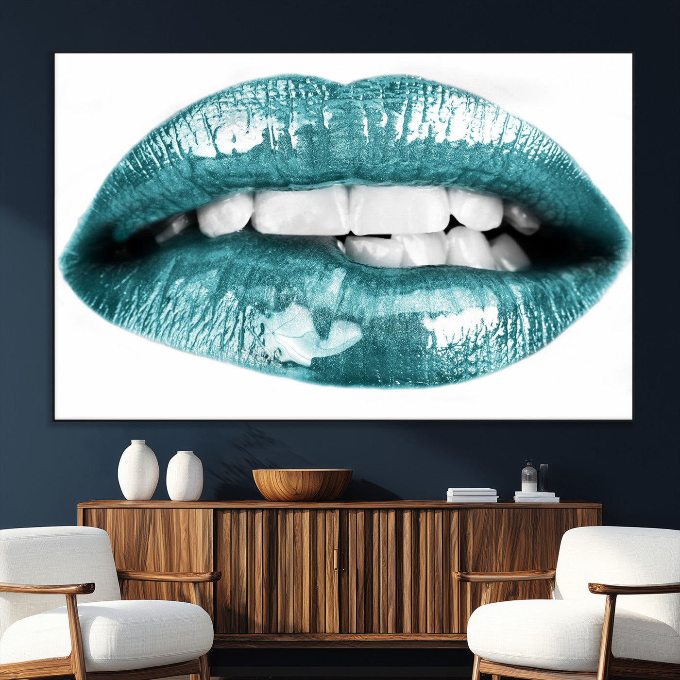 SEG-FC-51X34_Oversize - Blue Lips Wall Art Canvas Print