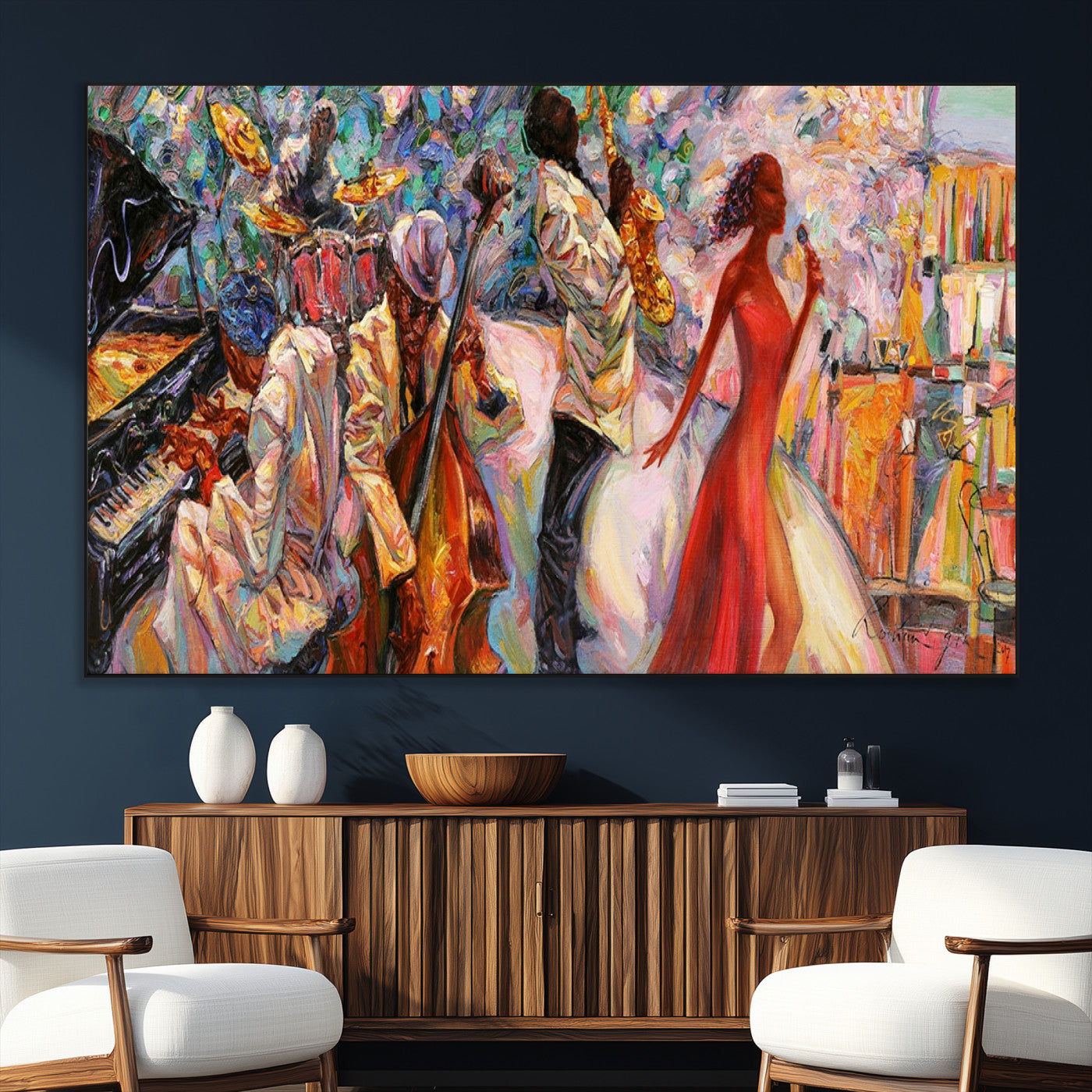 SEG-FC-51X34_Oversize - Abstract Afro American Jazz Canvas Wall Art | Music-Inspired Painting for Dining Room, Living Room,