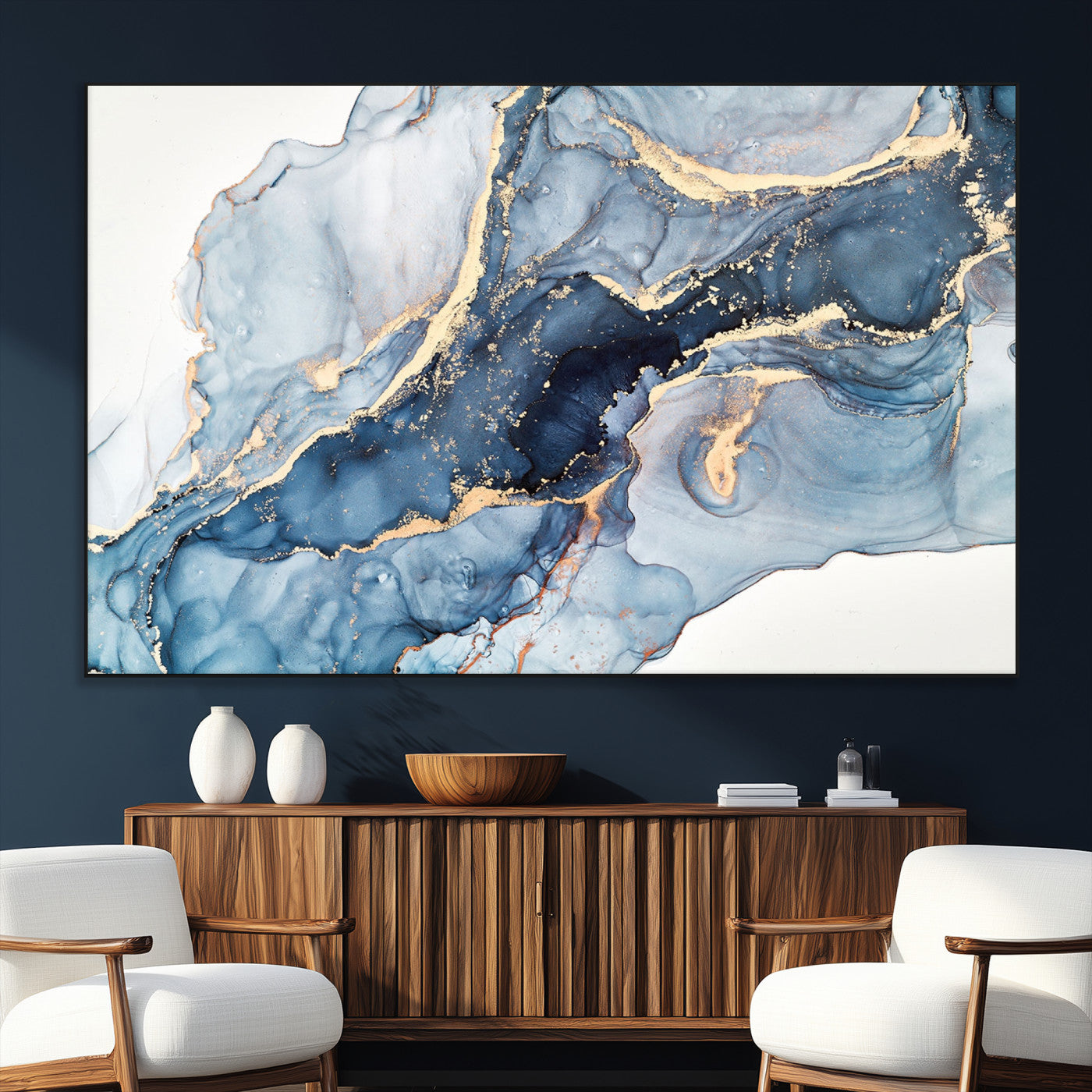 33782-SEG-FC-51X34_Oversize_Oversize-Abstract Art Print - Blue Abstract Canvas Wall Art Print Abstract Art Fluid Effect Marble Wall Art