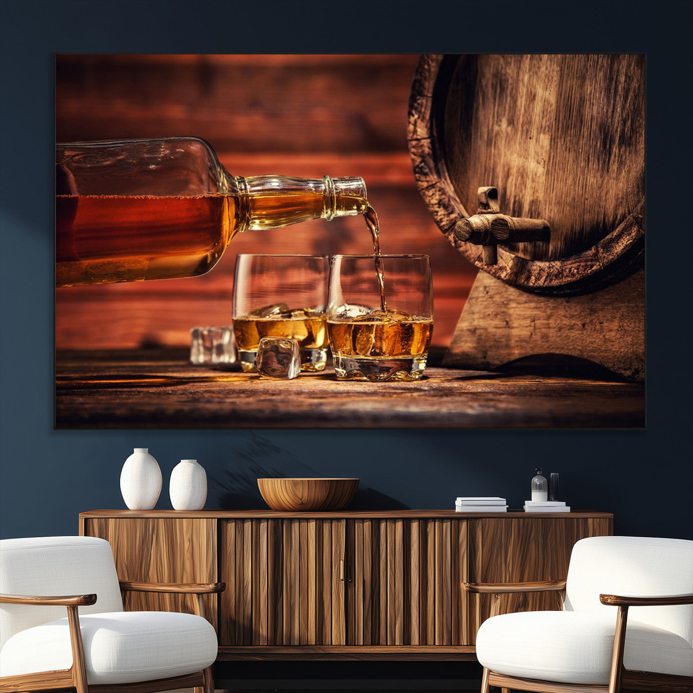 SEG-FC-51X34_Oversize - Whiskey and Cigar Canvas Wall Art | 3 Panel Bar Room Decor for Home Lounge, Office, or Man Cave |
