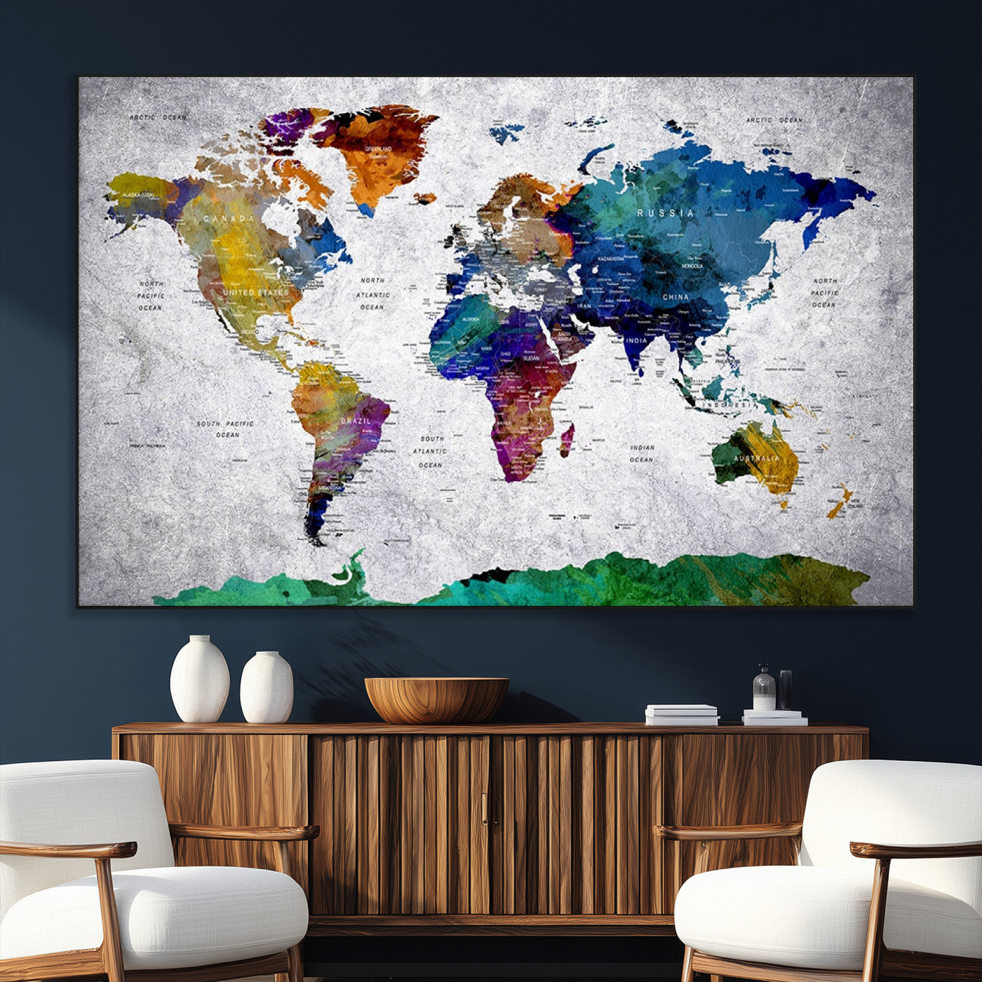 SEG-FC-51X34_Oversize - Push Pin World Map Canvas Print – Framed Wall Art for Couples to Track Their Travels – Anniversary