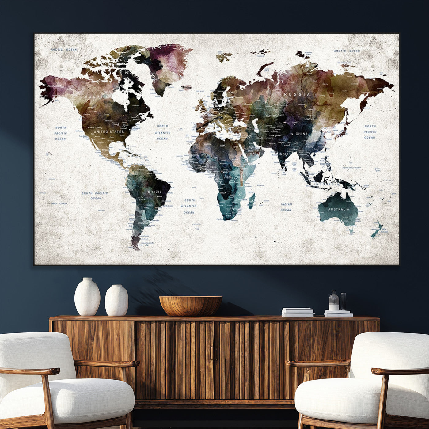 SEG-FC-51X34_Oversize - Push Pin World Map Canvas Print – Framed Wall Art for Couples to Track Their Travels – Anniversary