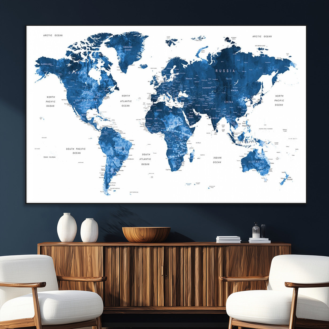 SEG-FC-51X34_Oversize - Push Pin World Map Canvas Print – Framed Wall Art for Couples to Track Their Travels – Anniversary
