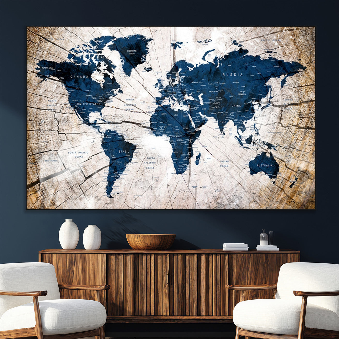 SEG-FC-51X34_Oversize - Push Pin World Map Canvas Print – Framed Wall Art for Couples to Track Their Travels – Anniversary