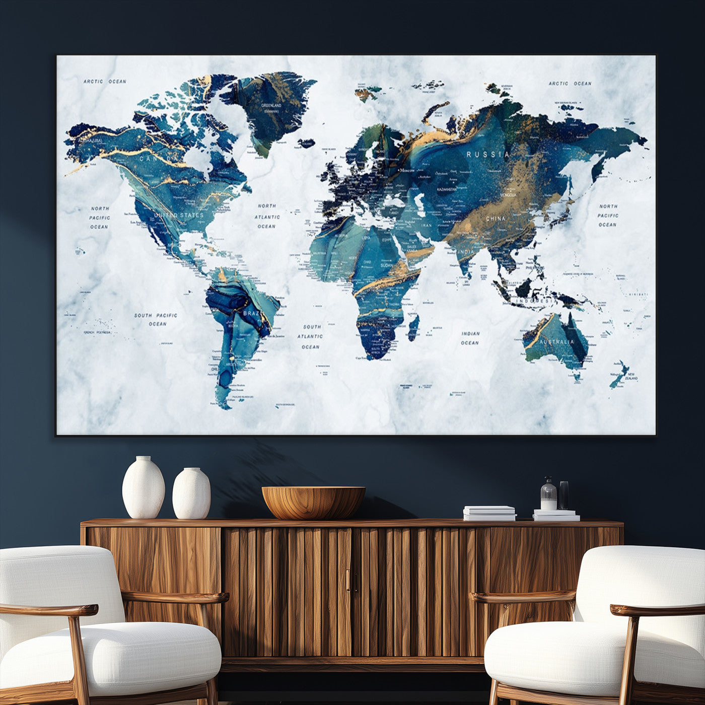 SEG-FC-51X34_Oversize - Push Pin World Map Canvas Print – Framed Wall Art for Couples to Track Their Travels – Anniversary