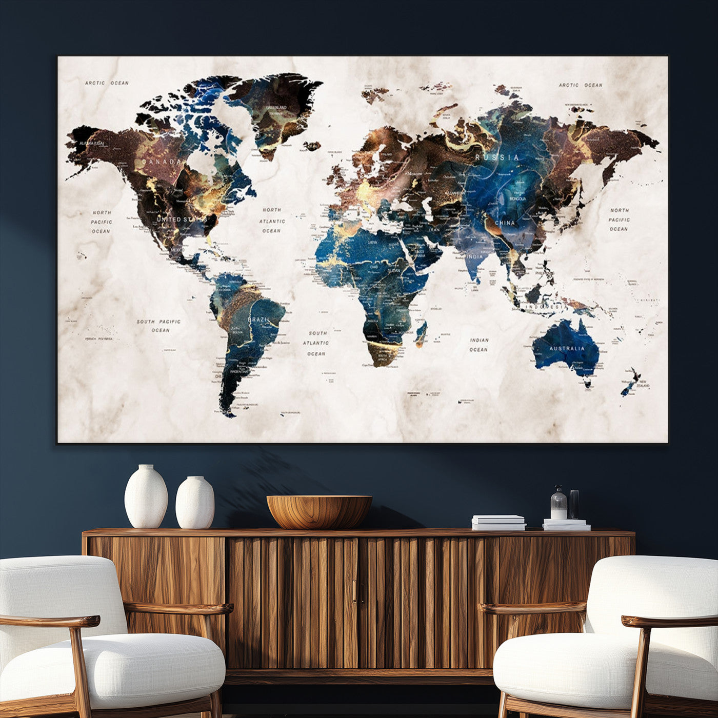 SEG-FC-51X34_Oversize - Push Pin World Map Canvas Print – Framed Wall Art for Couples to Track Their Travels – Anniversary