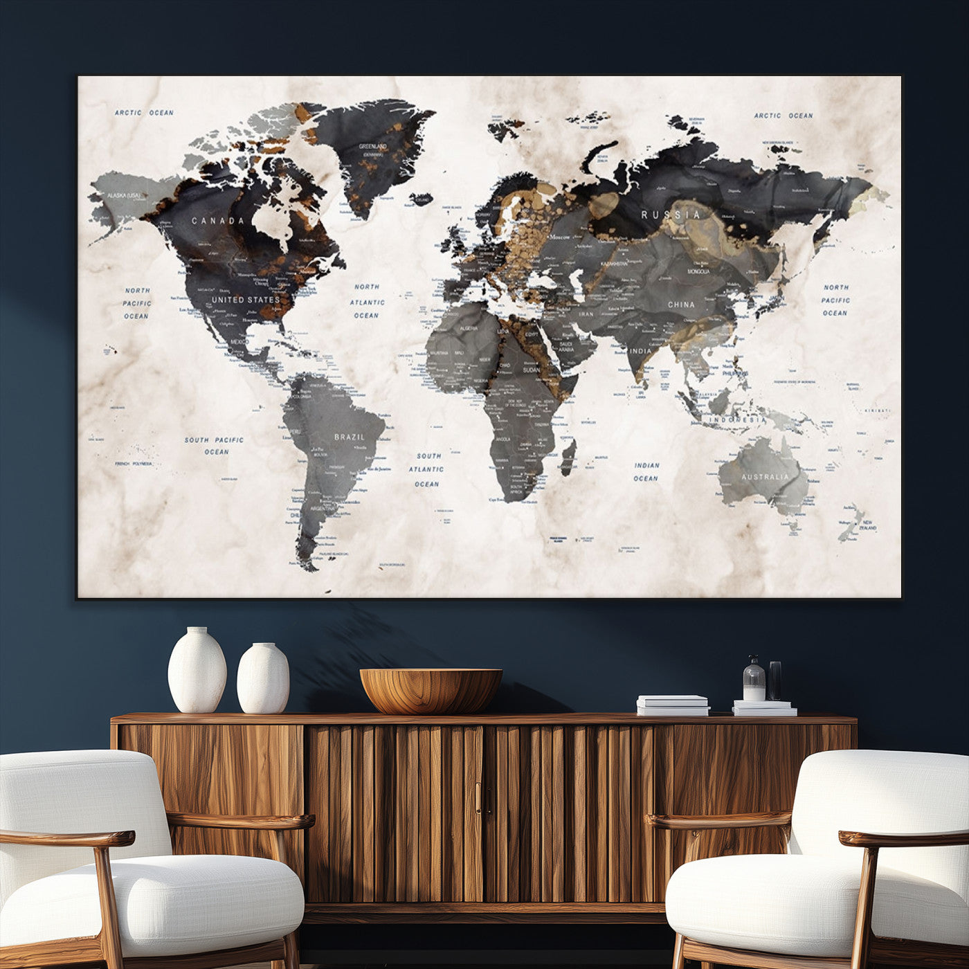 SEG-FC-51X34_Oversize - Push Pin World Map Canvas Print – Framed Wall Art for Couples to Track Their Travels – Anniversary