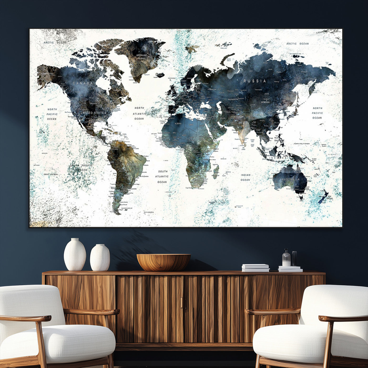 SEG-FC-51X34_Oversize - Push Pin World Map Canvas Print – Framed Wall Art for Couples to Track Their Travels – Anniversary