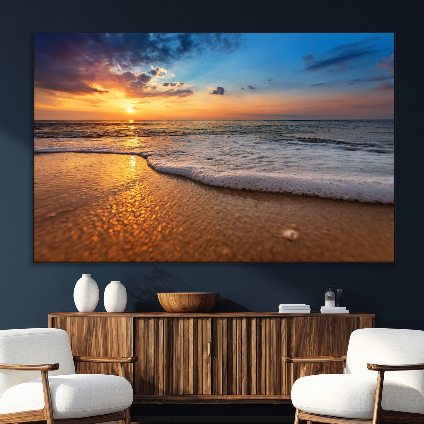 SEG-FC-51X34_Oversize - Sunset and Beach at Night Wall Art Canvas Print