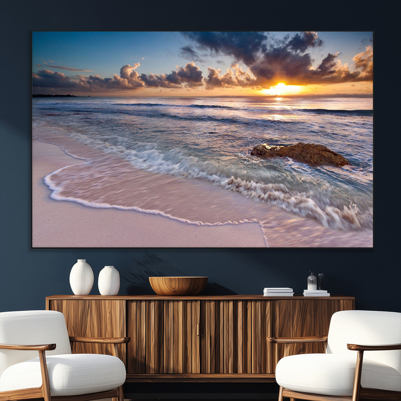 -Sea Ocean Sunset Beach Wall Art Canvas Print