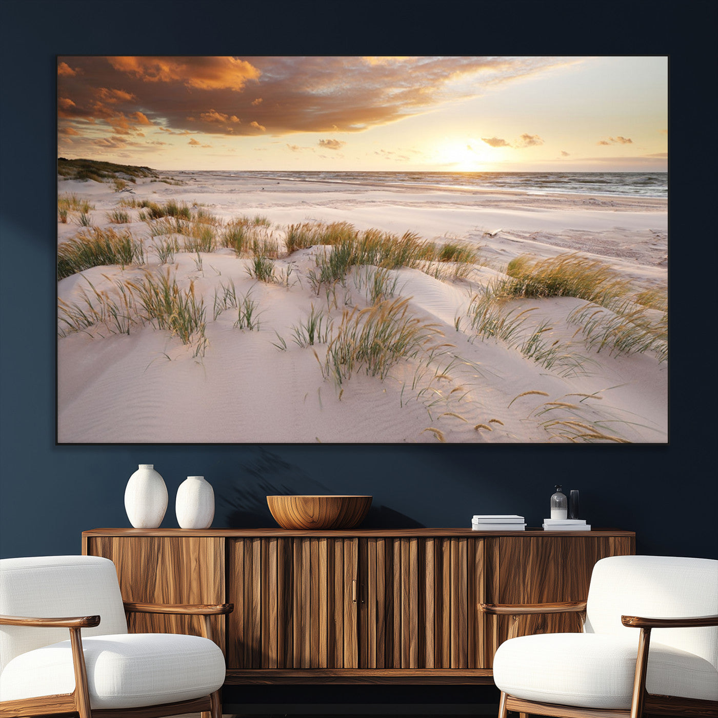 SEG-FC-51X34_Oversize - Flight Over Coastal Beach Landscape, Flight Over Coastal Beach Print Canvas Wall Art