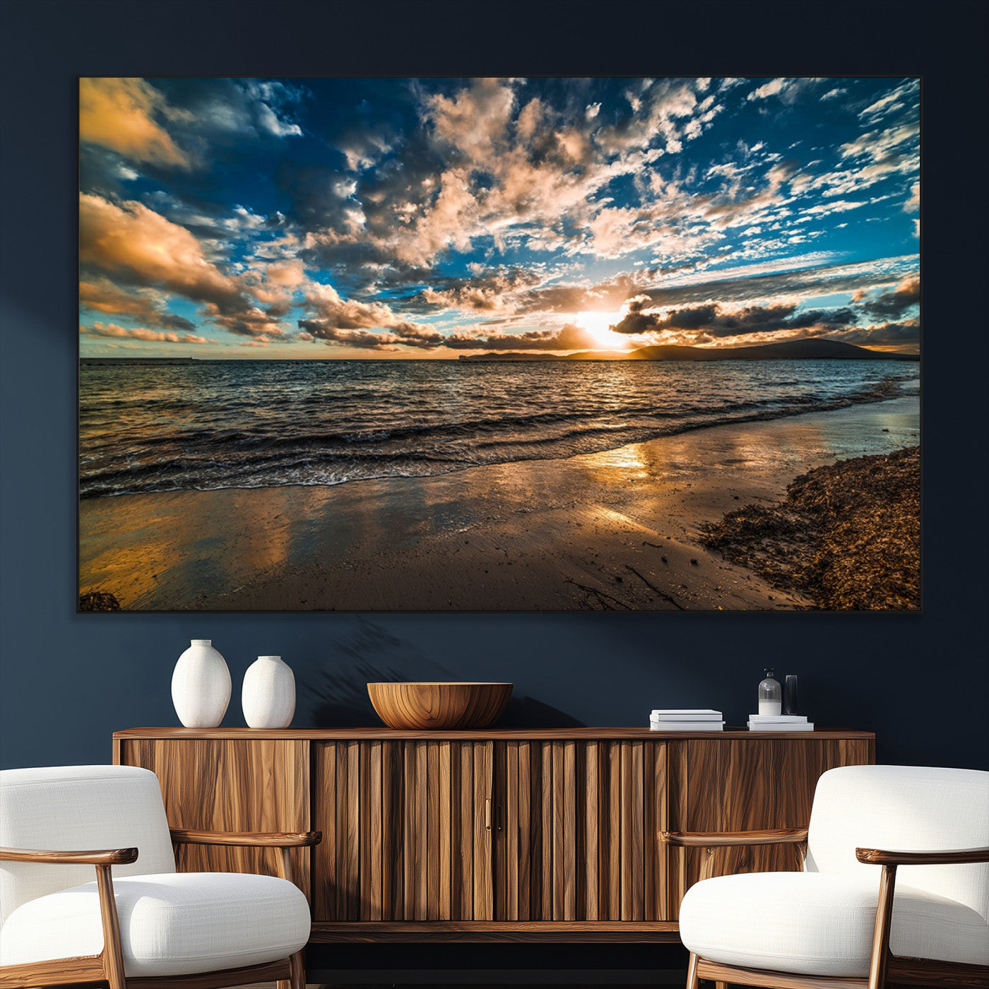 SEG-FC-51X34_Oversize - Beach Wall Art - Stunning Ocean Sunset Canvas Print with Coastal Design for Elegant and Relaxing