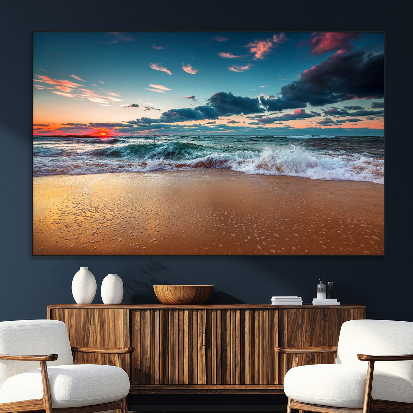 SEG-FC-51X34_Oversize - Sunset on Beach Wall Art Ocean Beach Canvas Print