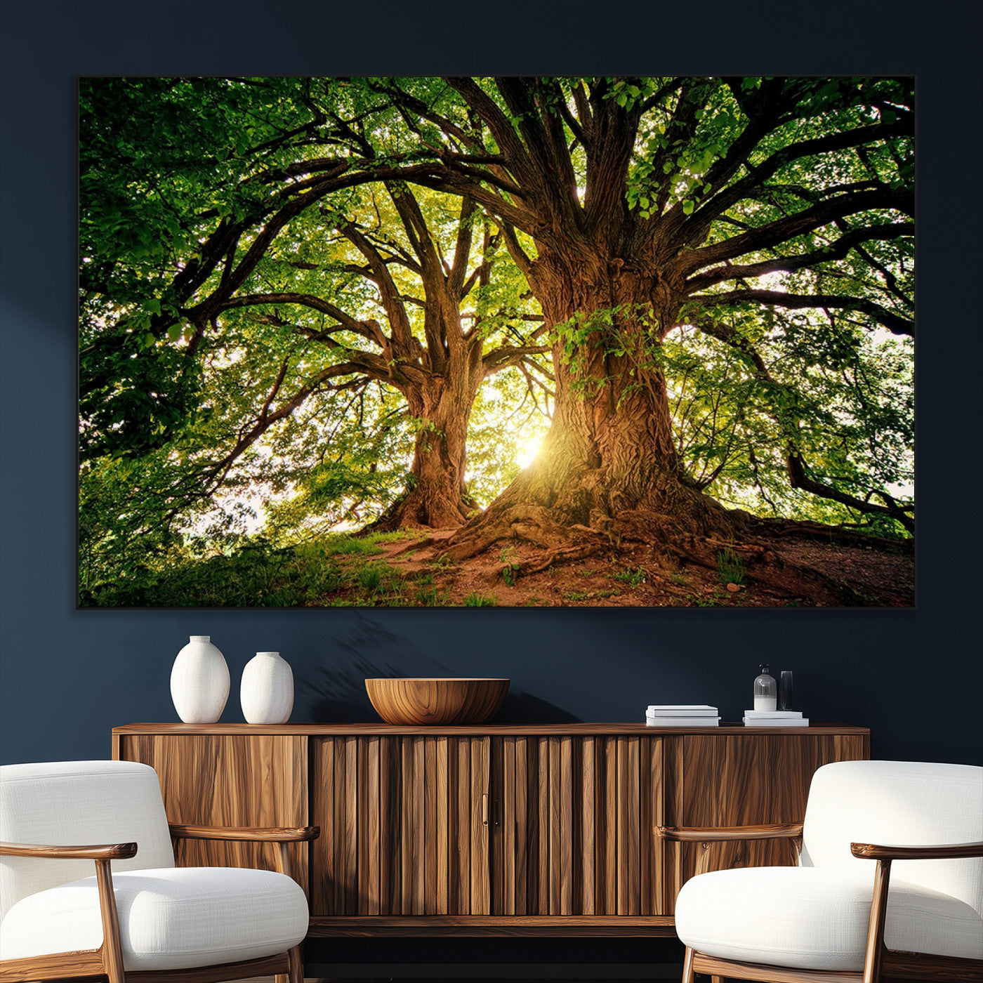 SEG-FC-51X34_Oversize - Majestic Ancient Tree Wall Art, NatureCanvas Print, Woodland Art, Tree of Life Artwork, Sunlit