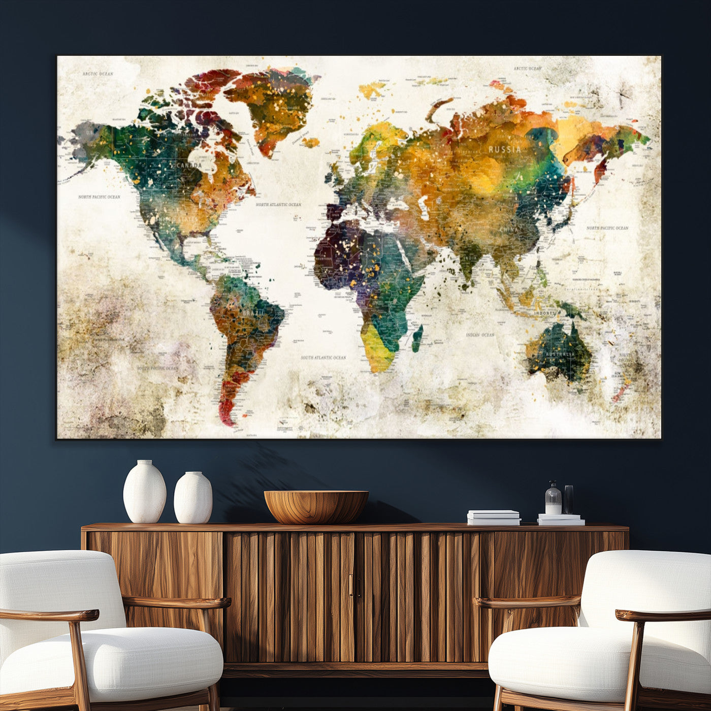 SEG-FC-51X34_Oversize - Push Pin World Map Canvas Print – Framed Wall Art for Couples to Track Their Travels – Anniversary