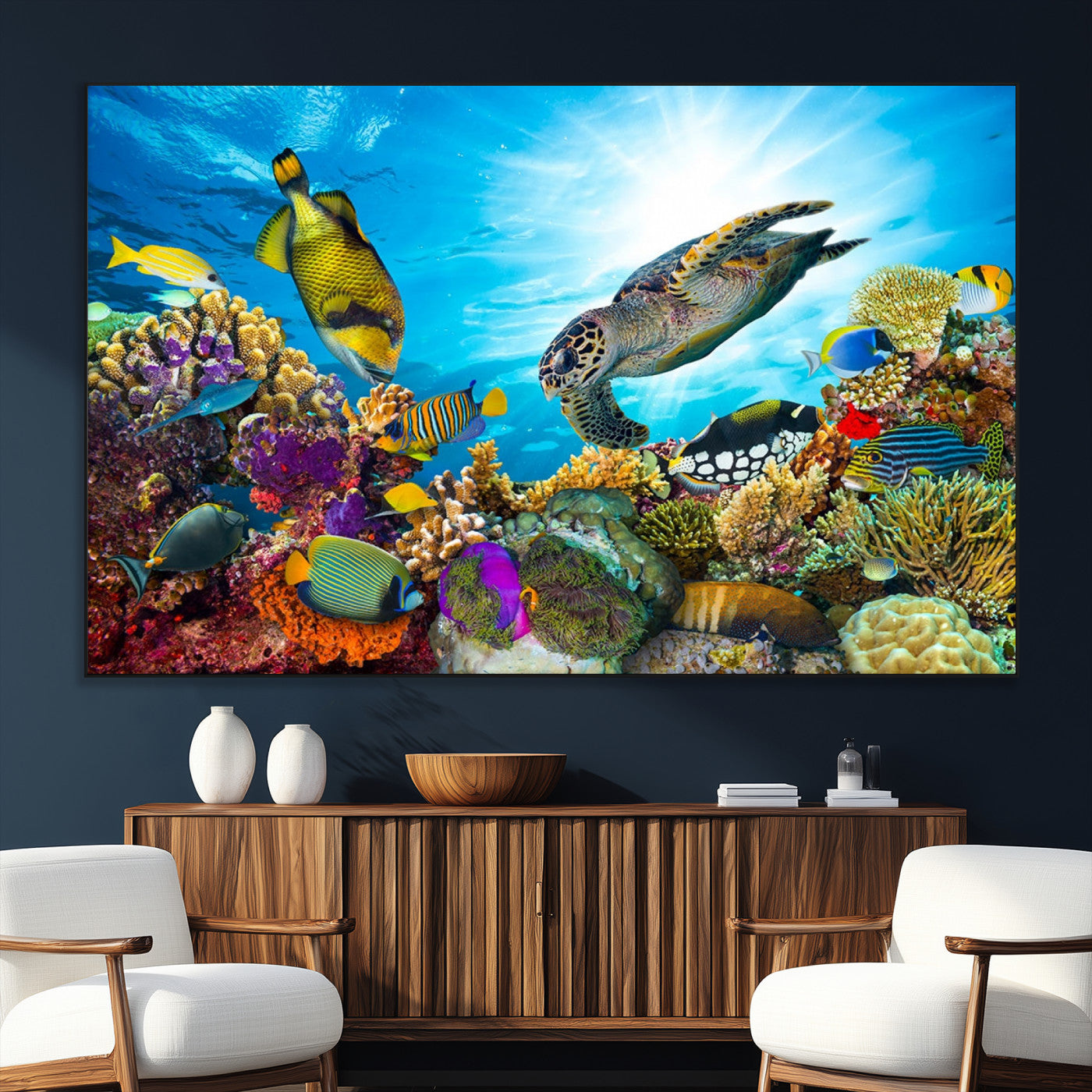 SEG-FC-51X34_Oversize - Aquatic Life Sea Turtles Fish Wall Art Canvas Print