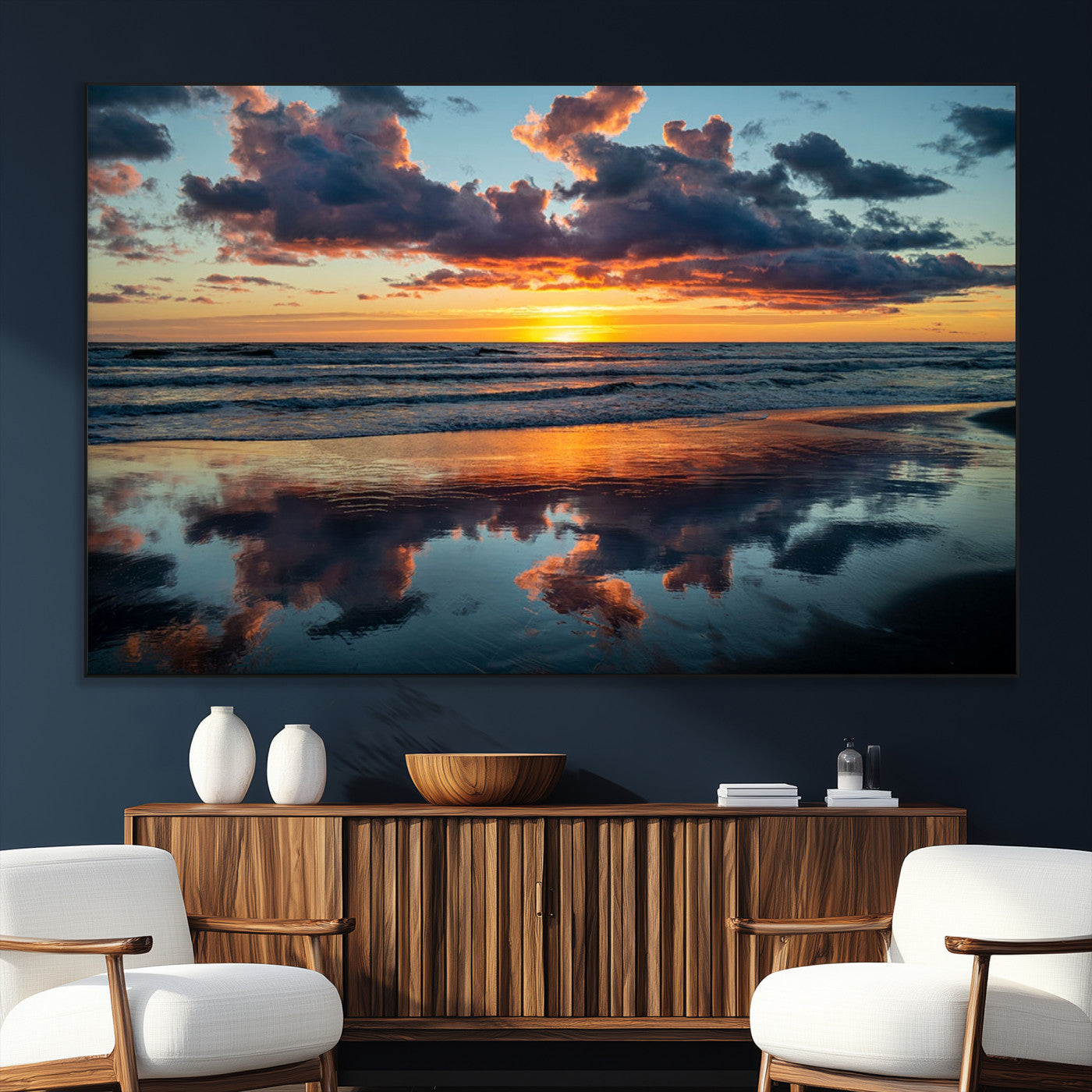 SEG-FC-51X34_Oversize - Beach Sunset Print - Stunning Ocean Canvas Artwork with Sunset Reflection Design for Elegant Home or