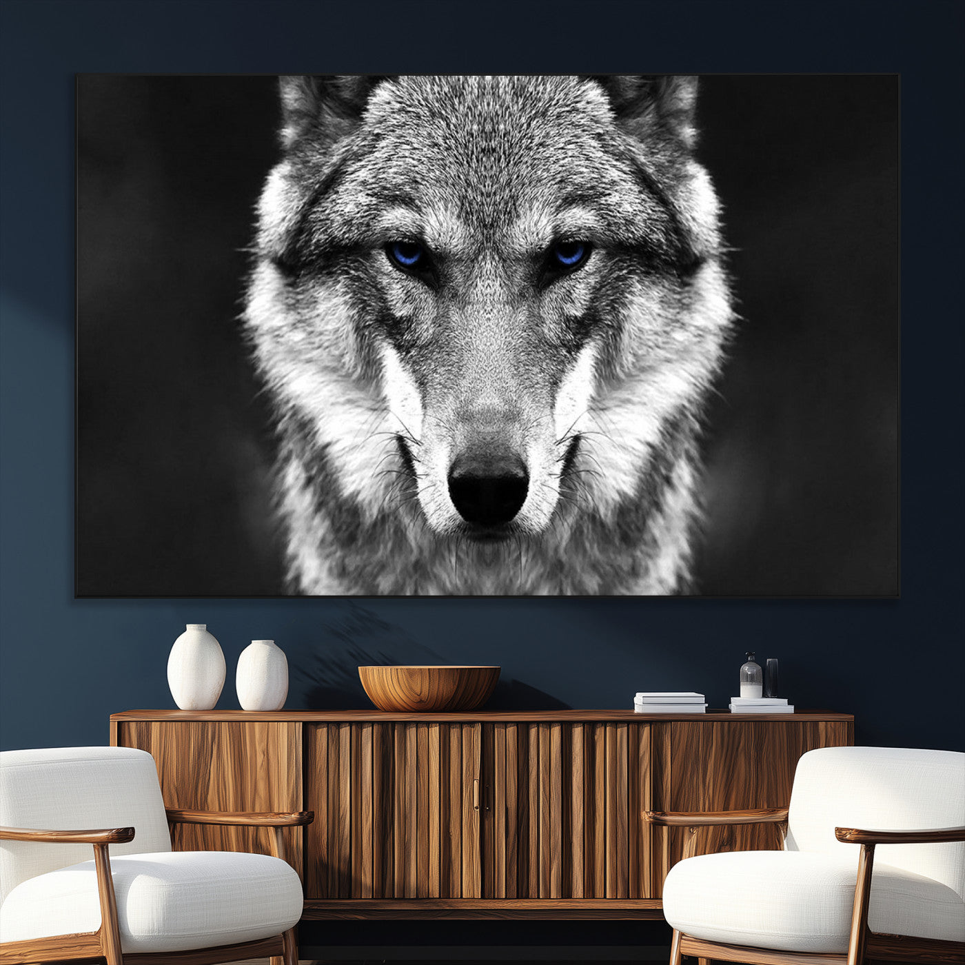 SEG-FC-51X34_Oversize - Black and White Wild Wolf Wall Art Canvas Print