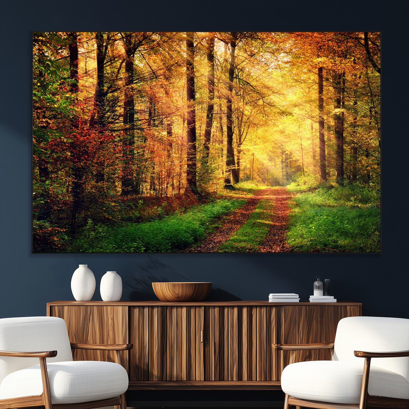 SEG-FC-51X34_Oversize - Forest Fall Wall Art Print - Sunlight Through Trees Wall Art Canvas Print