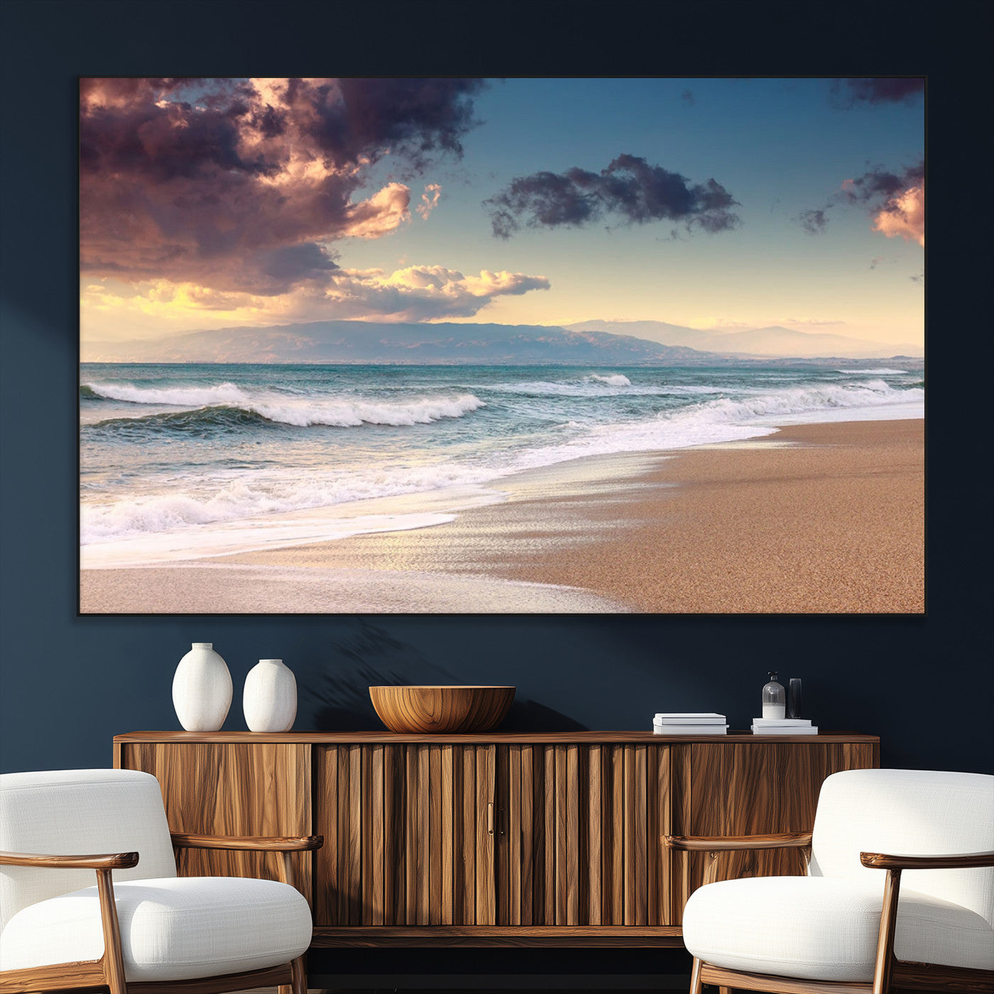 SEG-FC-51X34_Oversize - Cloudy Weather Beach Sunset Canvas Print | Sunrise Wall Art Canvas Print
