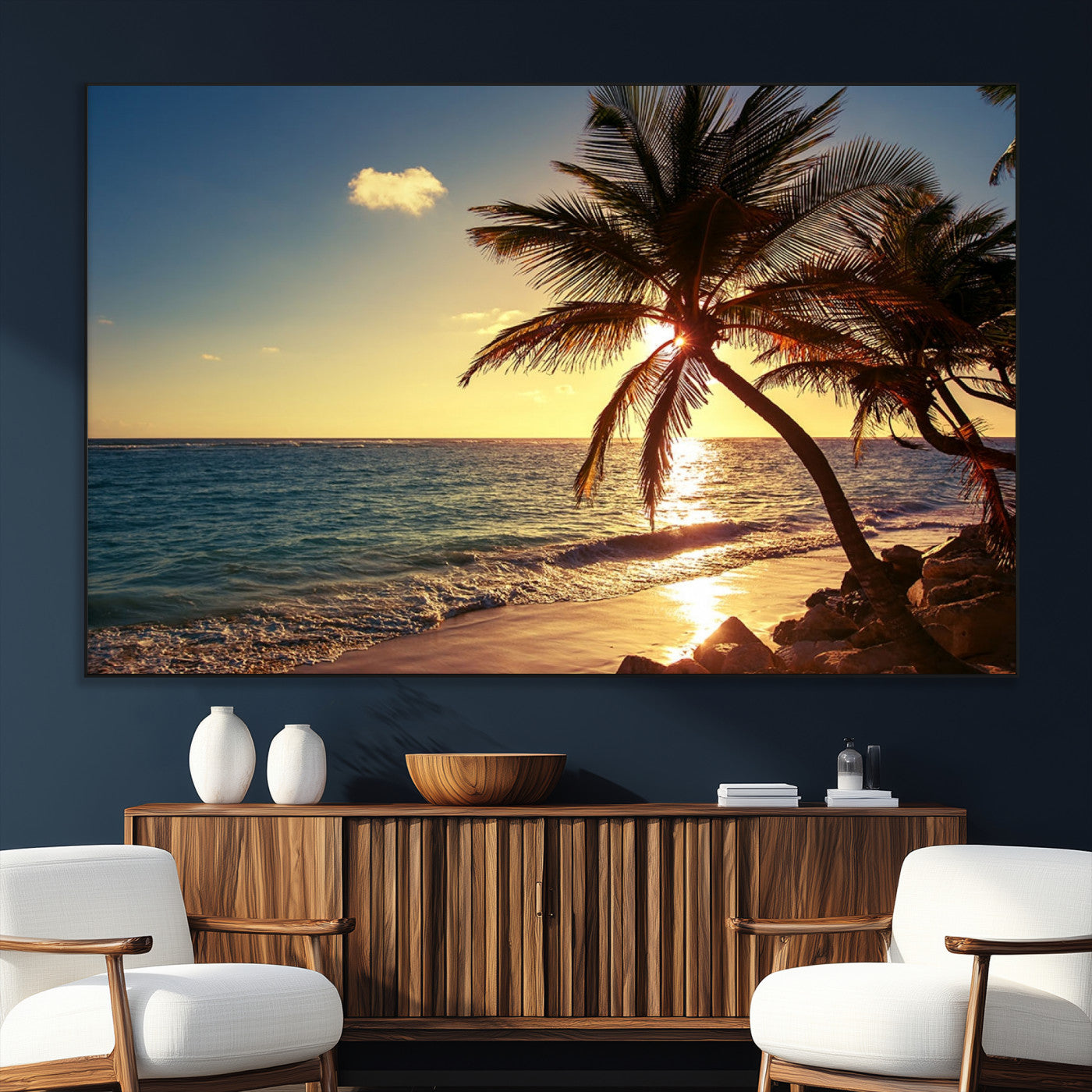 -Sunset Palm Trees Wall Art Canvas Print