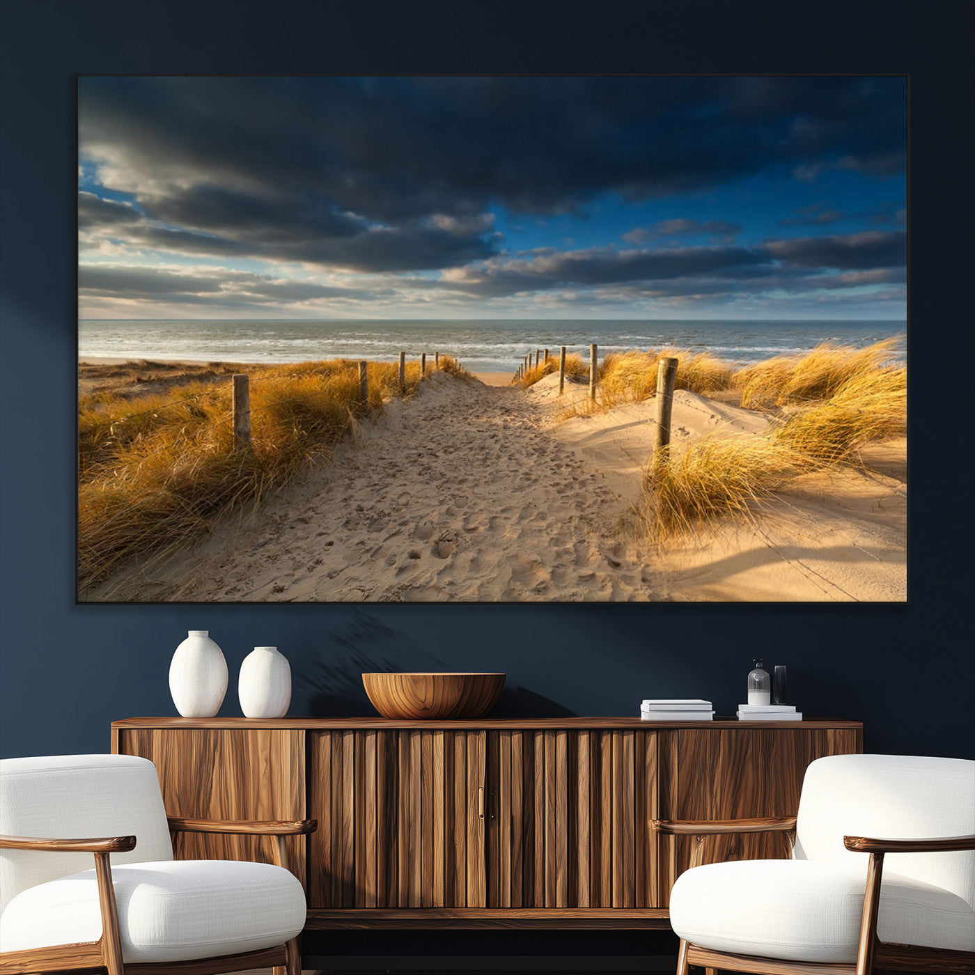 SEG-FC-51X34_Oversize - Ocean Beach Dark Clouds Wall Art Canvas Print