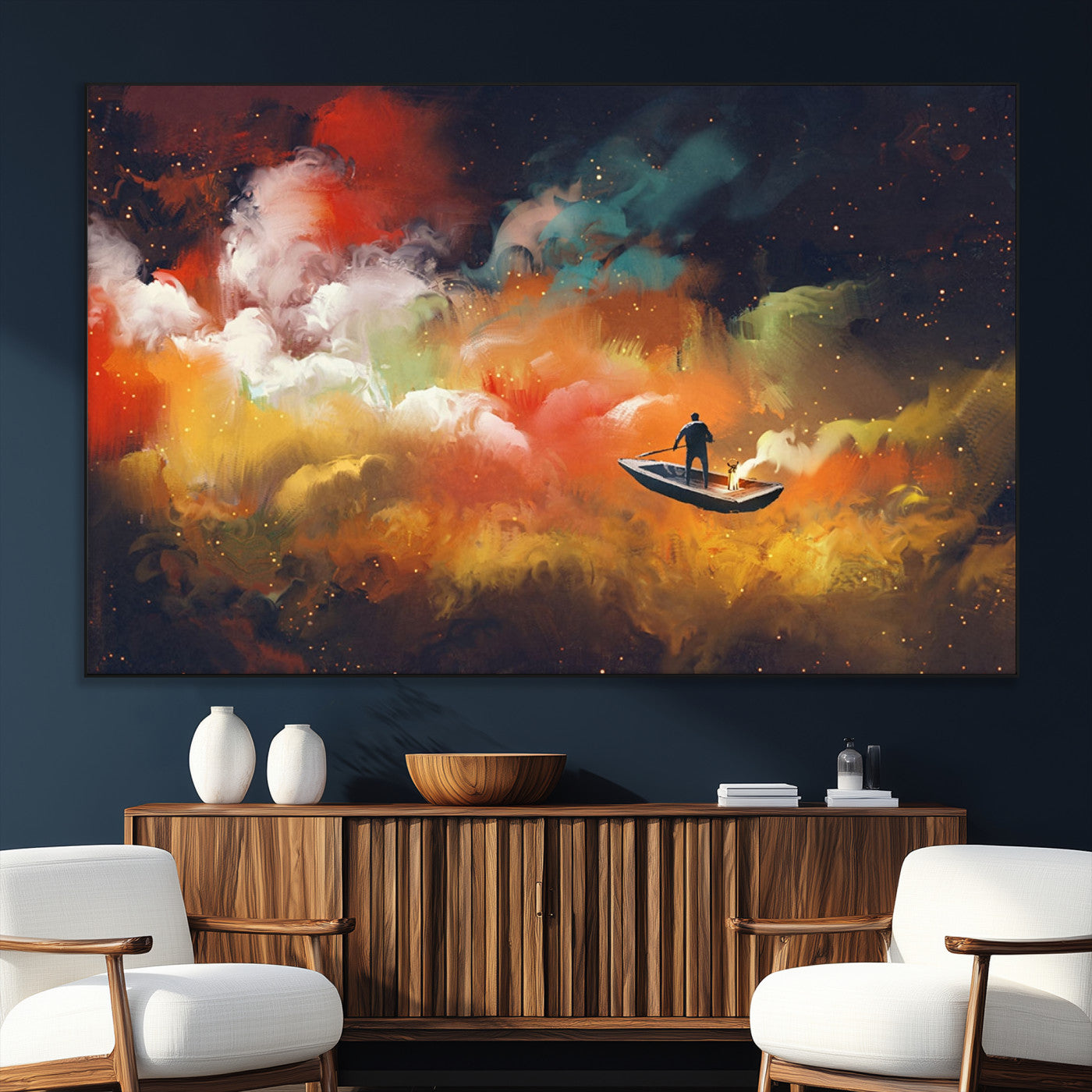 SEG-FC-51X34_Oversize - Surreal Space Adventure Canvas Wall Art – Dreamlike Abstract Galaxy Print – Framed and Ready to Hang for Living Room or Bedroom Decor