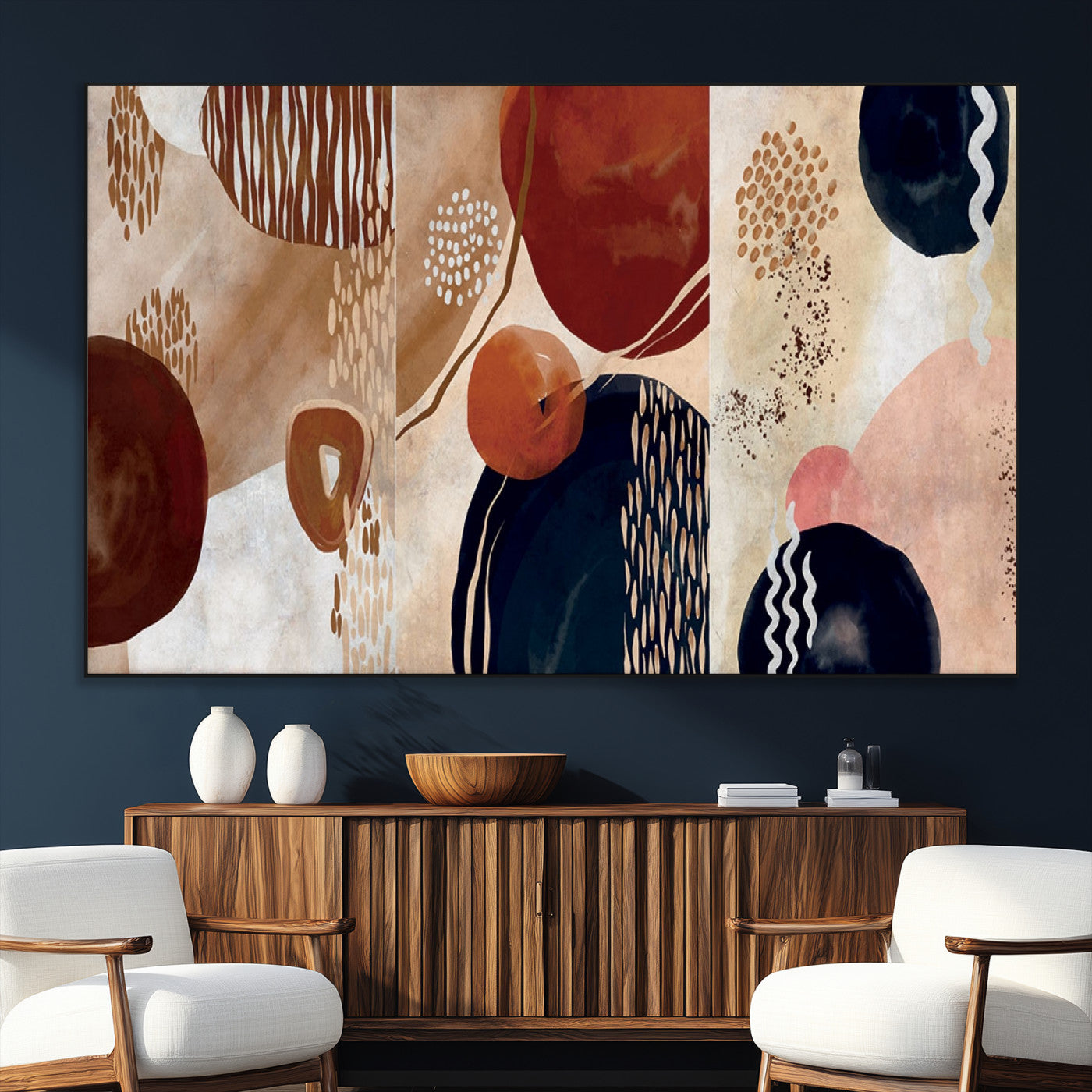 SEG-FC-51X34_Oversize - Boho Wall Art Canvas Print Set Mid-Century Prints Bohemian Wall Artwork Prints Boho Neutral