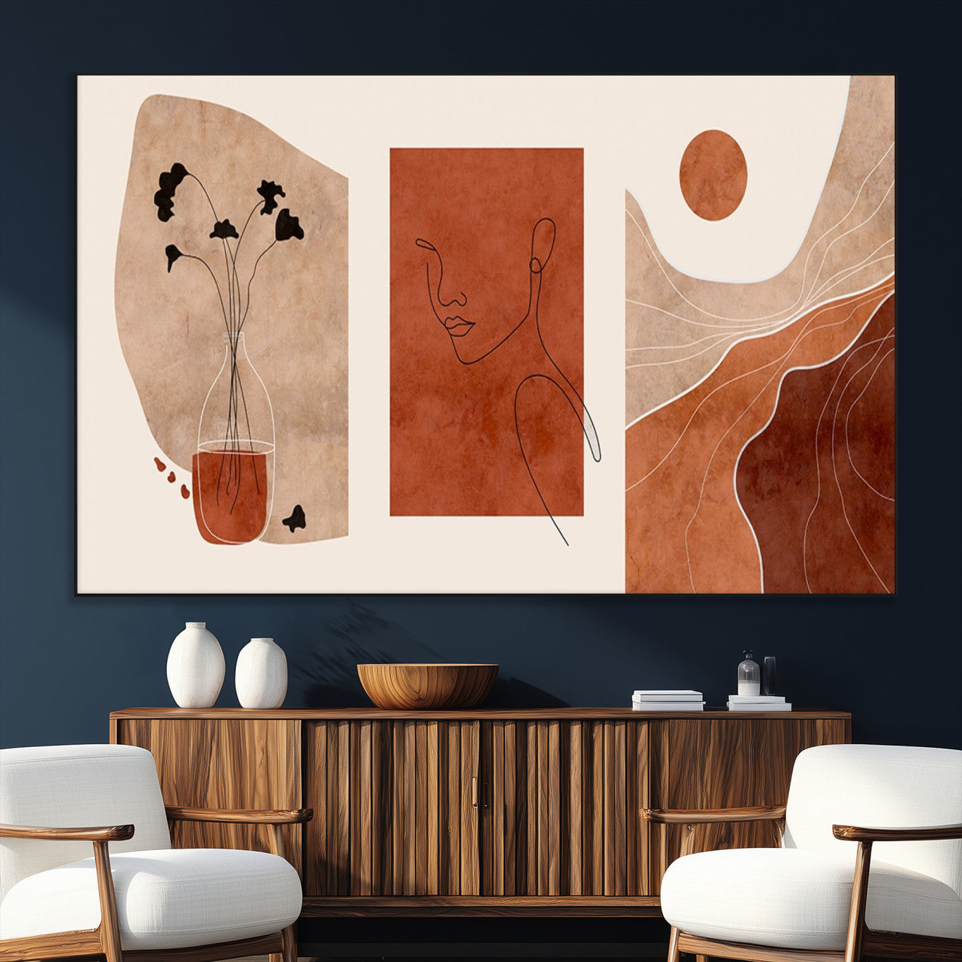 SEG-FC-51X34_Oversize - Boho Sunset Mountain Canvas Print, Modern Boho Sunset Mountain Landscape Triptych – Giclée Canvas