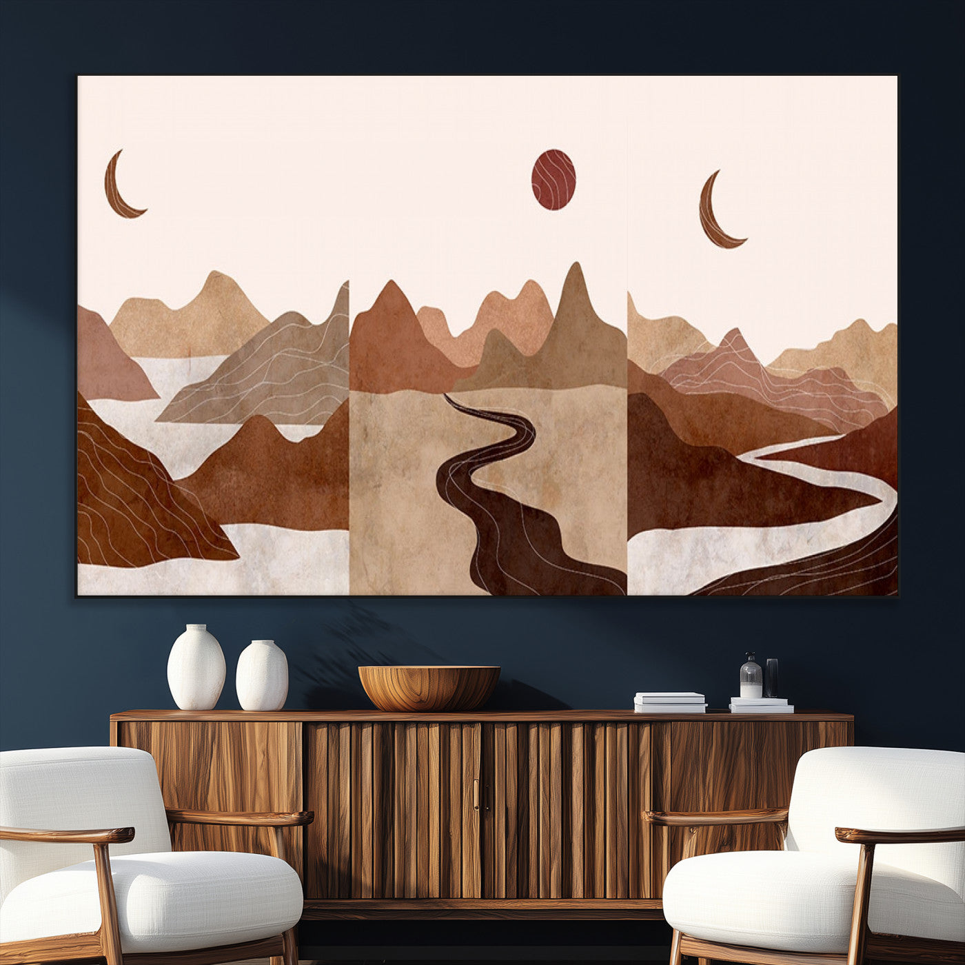 SEG-FC-51X34_Oversize - Boho Wall Art Canvas Print Set Mid-Century Prints Bohemian Wall Artwork Prints Boho Neutral