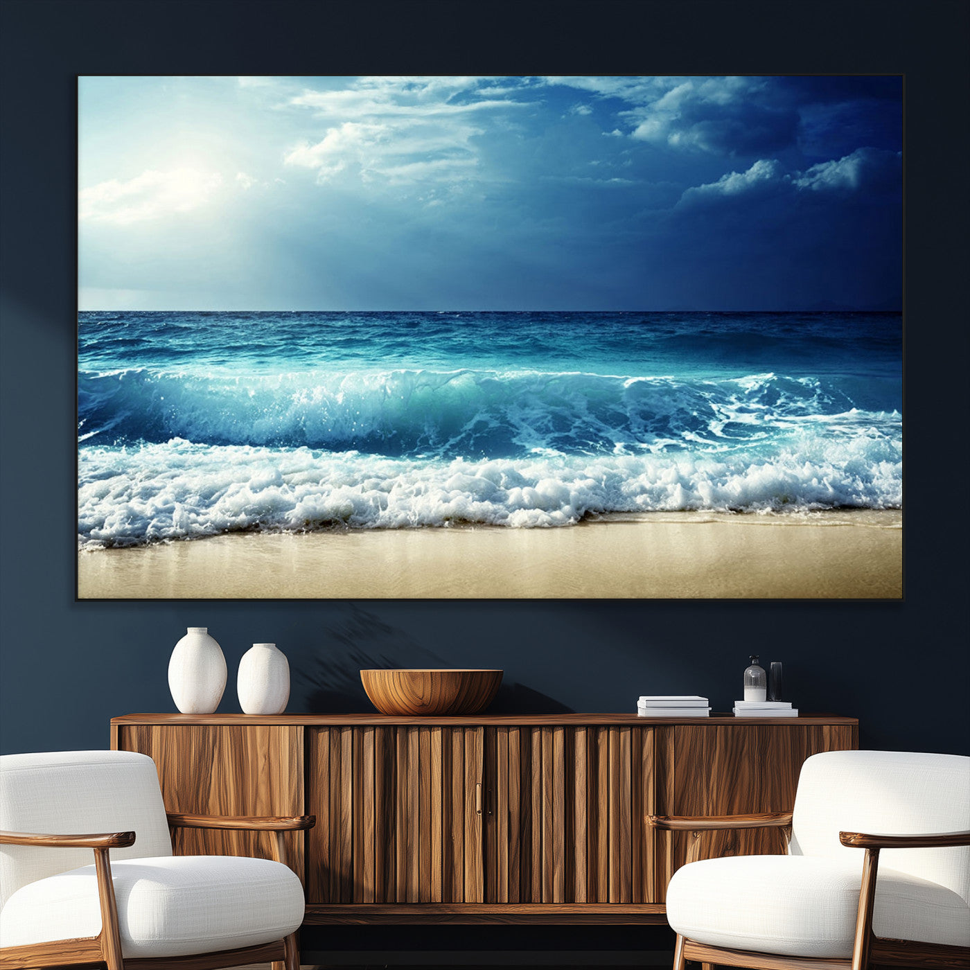 SEG-FC-51X34_Oversize - Majestic Ocean Wave Wall Art Canvas | 3 Panel Large Seascape Print for Living Room, Bedroom, Office