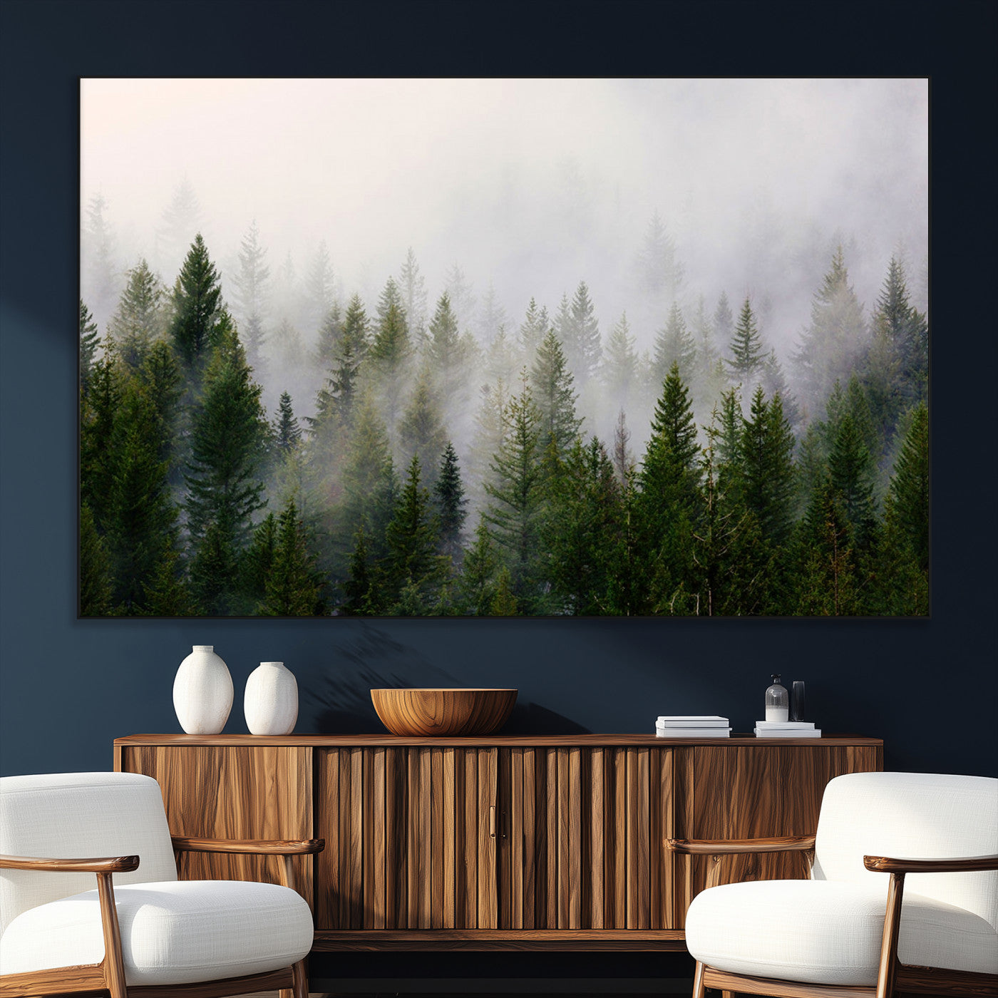 SEG-FC-51X34_Oversize - Forest Wall Art Canvas Print | Foggy Forest Wall Art | Pine Wood Forest Print