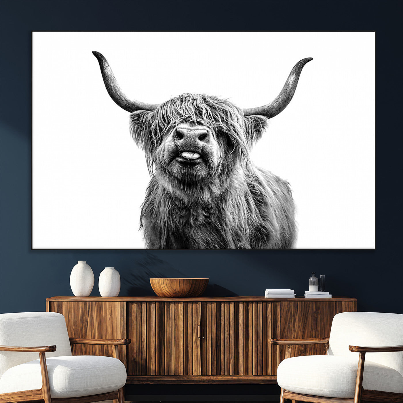 SEG-FC-51X34_Oversize - Fanny Scottish Highland Cow Cattle Art Print Farmhouse Wall Art Canvas Print