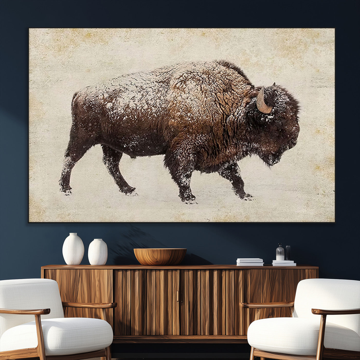 SEG-FC-51X34_Oversize - Buffalo Wall Art, Western Bison Canvas Print, Rustic Buffalo Art for Cowboy Western Decor, Large