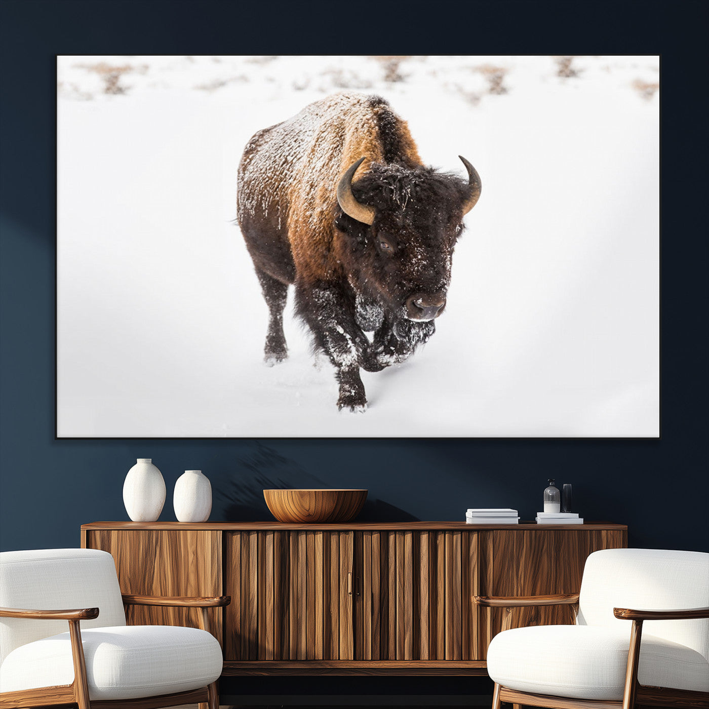 SEG-FC-51X34_Oversize - Bison Winter Wall Art Canvas Print For Farmhouse Decor