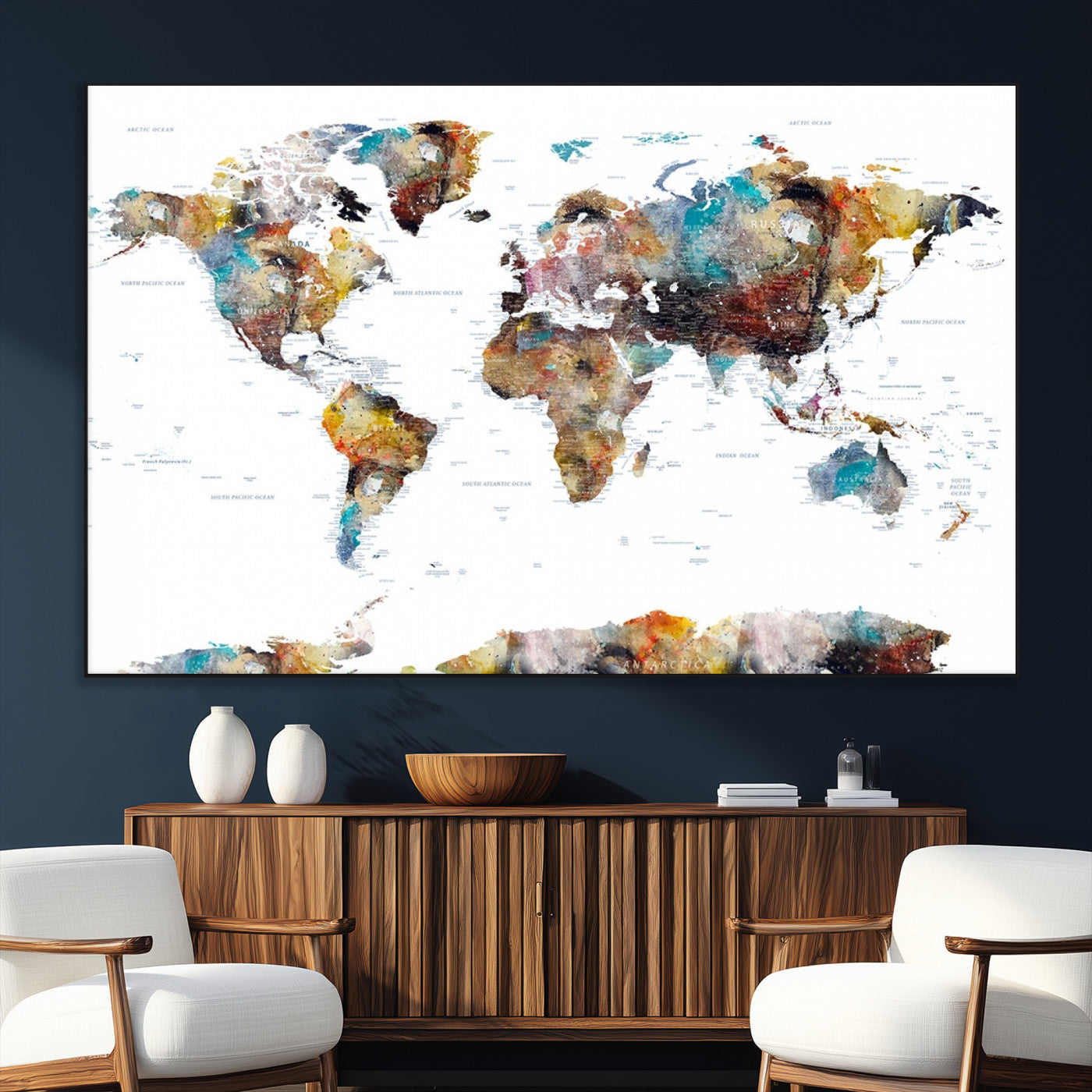 SEG-FC-51X34_Oversize - Push Pin World Map Canvas Print – Framed Wall Art for Couples to Track Their Travels – Anniversary