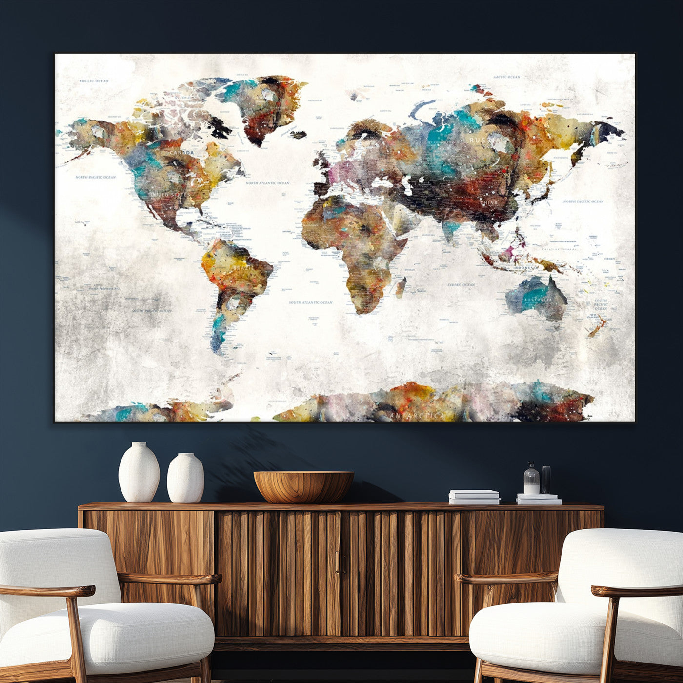 SEG-FC-51X34_Oversize - Push Pin World Map Canvas Print – Framed Wall Art for Couples to Track Their Travels – Anniversary