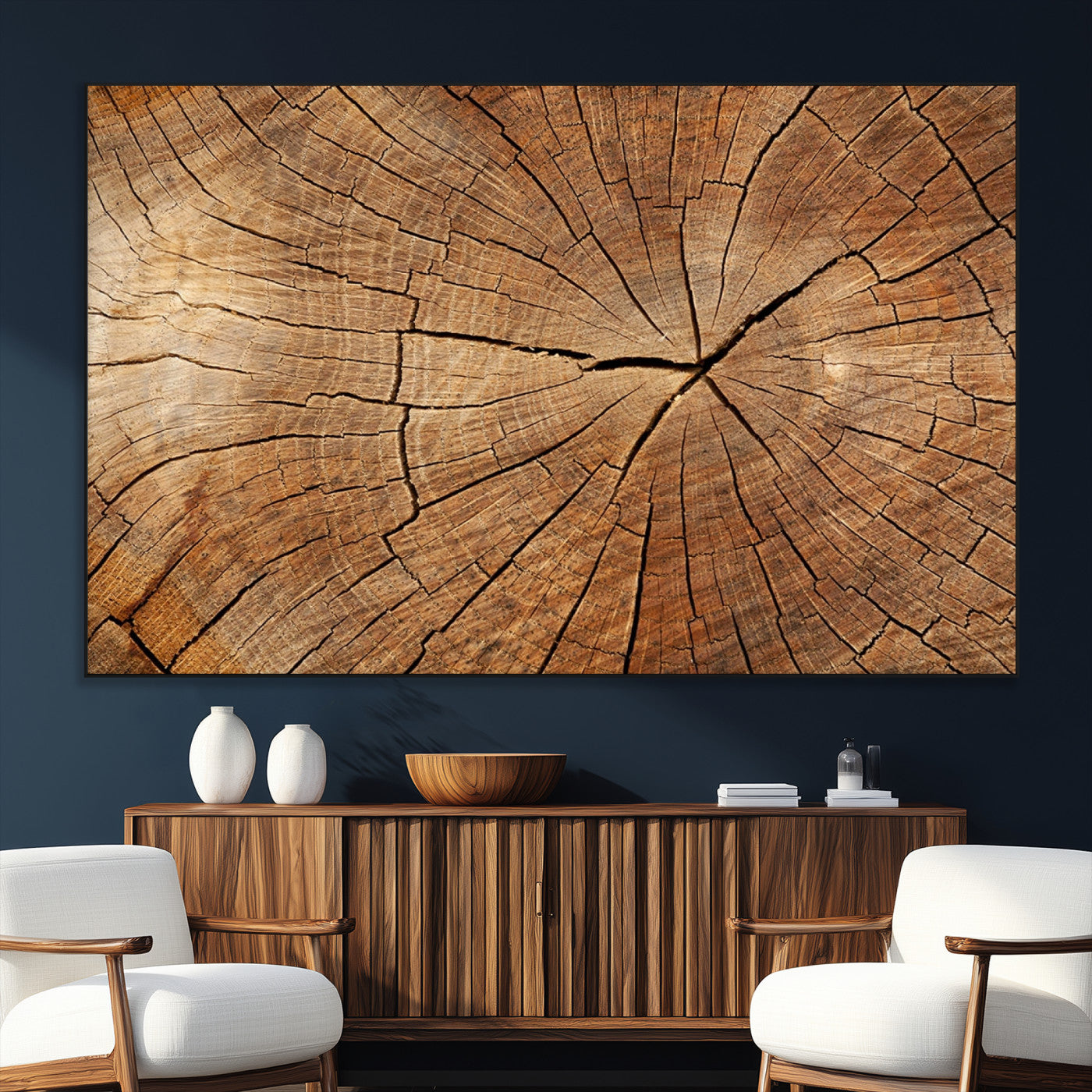 SEG-FC-51X34_Oversize - Tree Ring Canvas Art, Rustic Wood Grain Wall Art, Tree Slice Decor for Modern Homes, Giclee