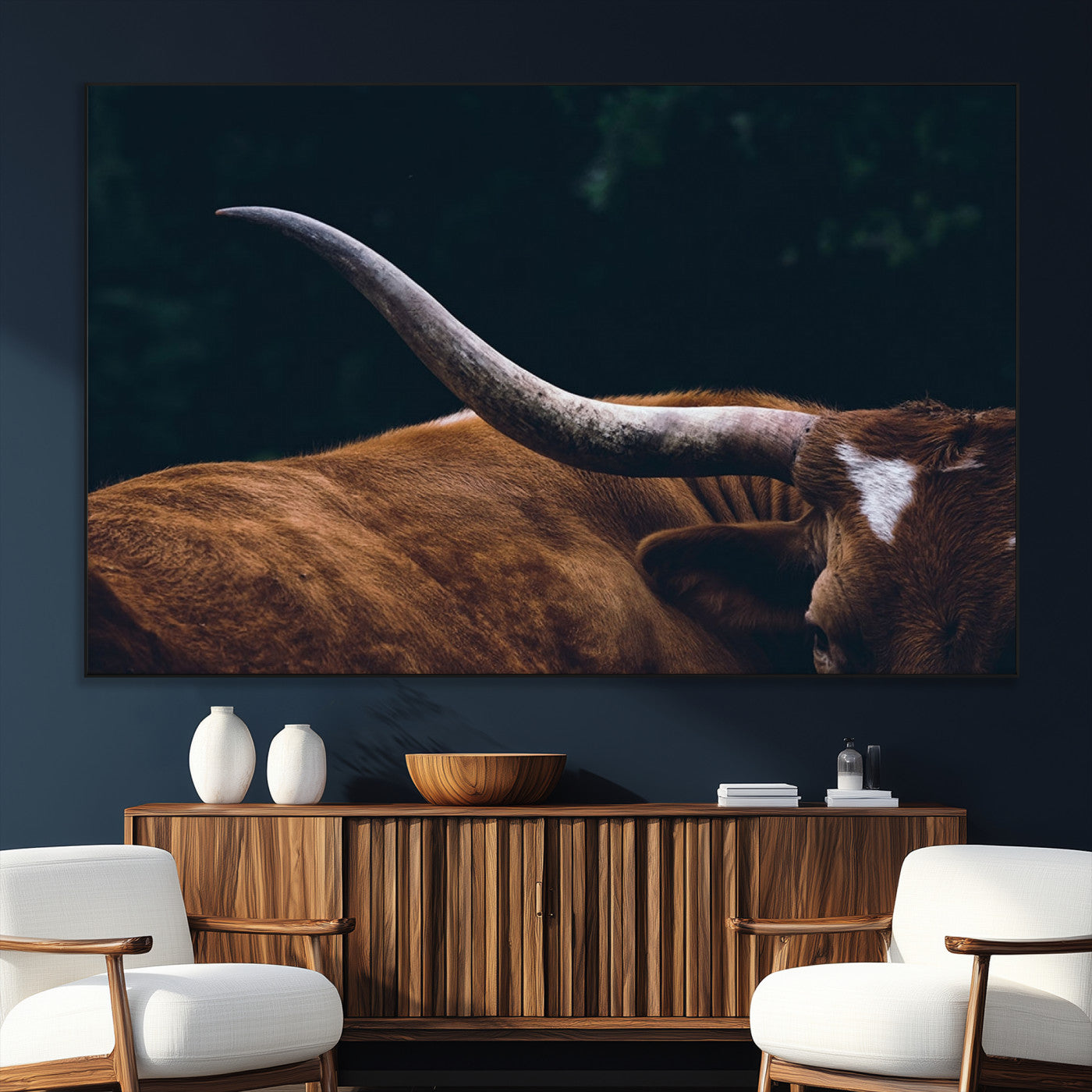 SEG-FC-51X34_Oversize - Texas Longhorn Bull Wall Art Canvas Print - Large Framed Canvas Wall Art, Farmhouse Cabin Wall