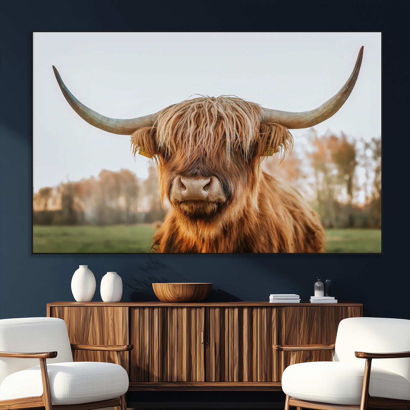 SEG-FC-51X34_Oversize - Highland Cow Animal Scottish Cattle Art Print Farmhouse Wall Art Canvas Print
