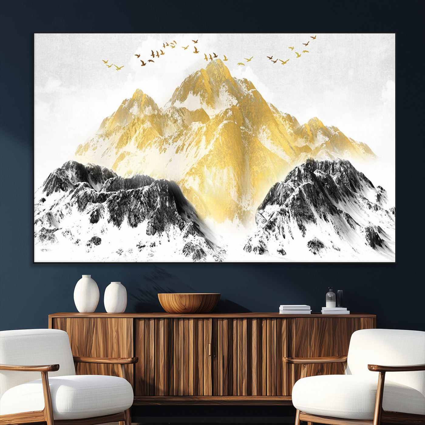 -Golden Mountain Triptych Wall Art Canvas Print, Modern Giclee Canvas Print, Nature Landscape Decor