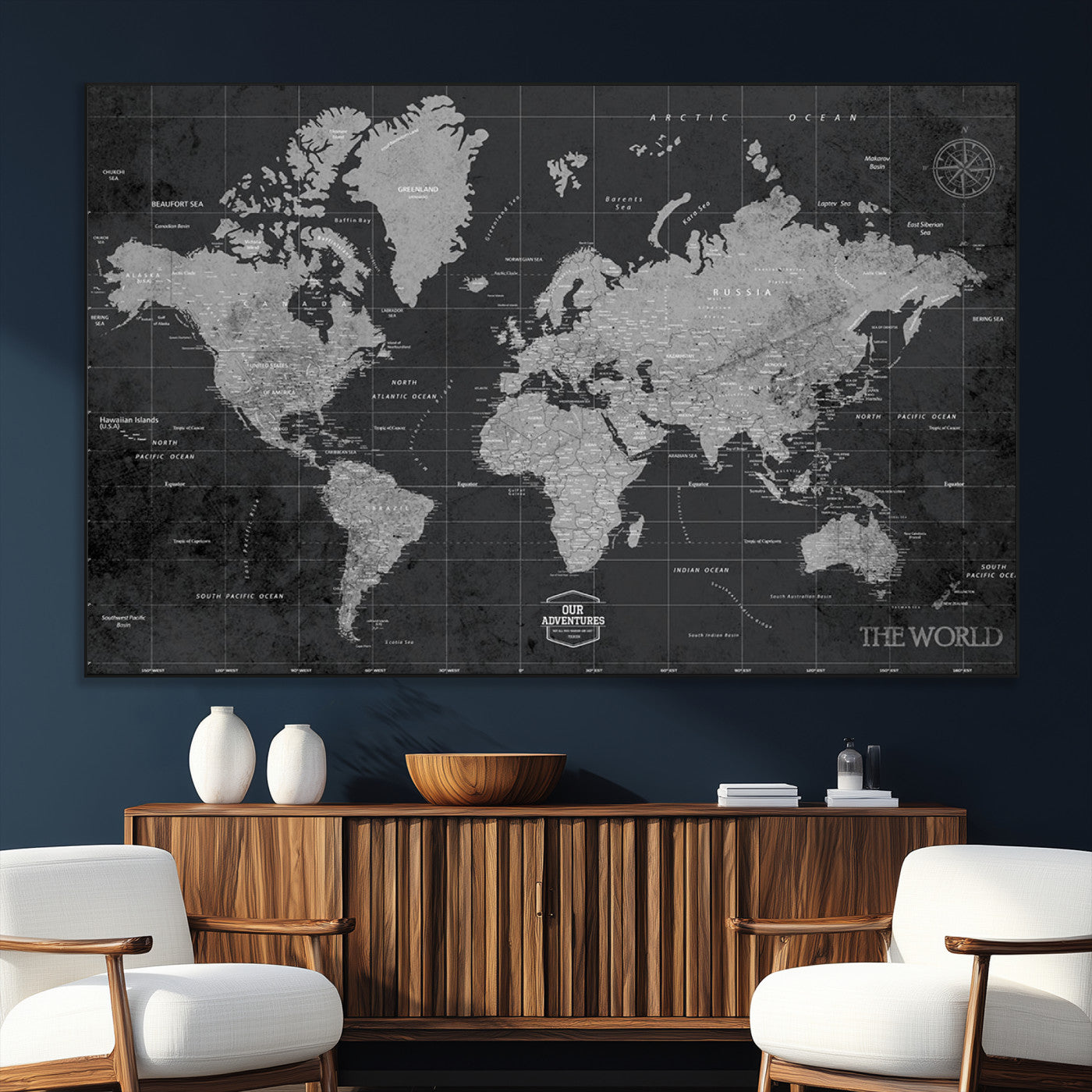 SEG-FC-51X34_Oversize - Push Pin World Map Canvas Print – Framed Wall Art for Couples to Track Their Travels – Anniversary