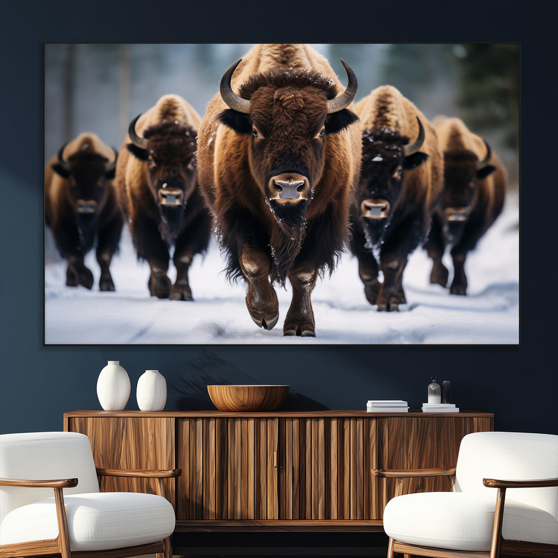 Buffalo Wall Art Canvas Print, American Bison Herd Wall Art