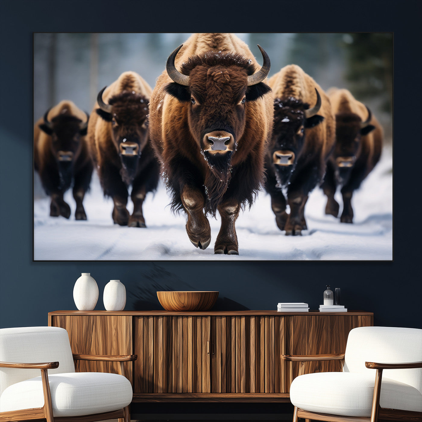 SEG-FC-51X34_Oversize - Buffalo Wall Art Canvas Print, American Bison Herd Wall Art Canvas Print - Bison Canvas Print