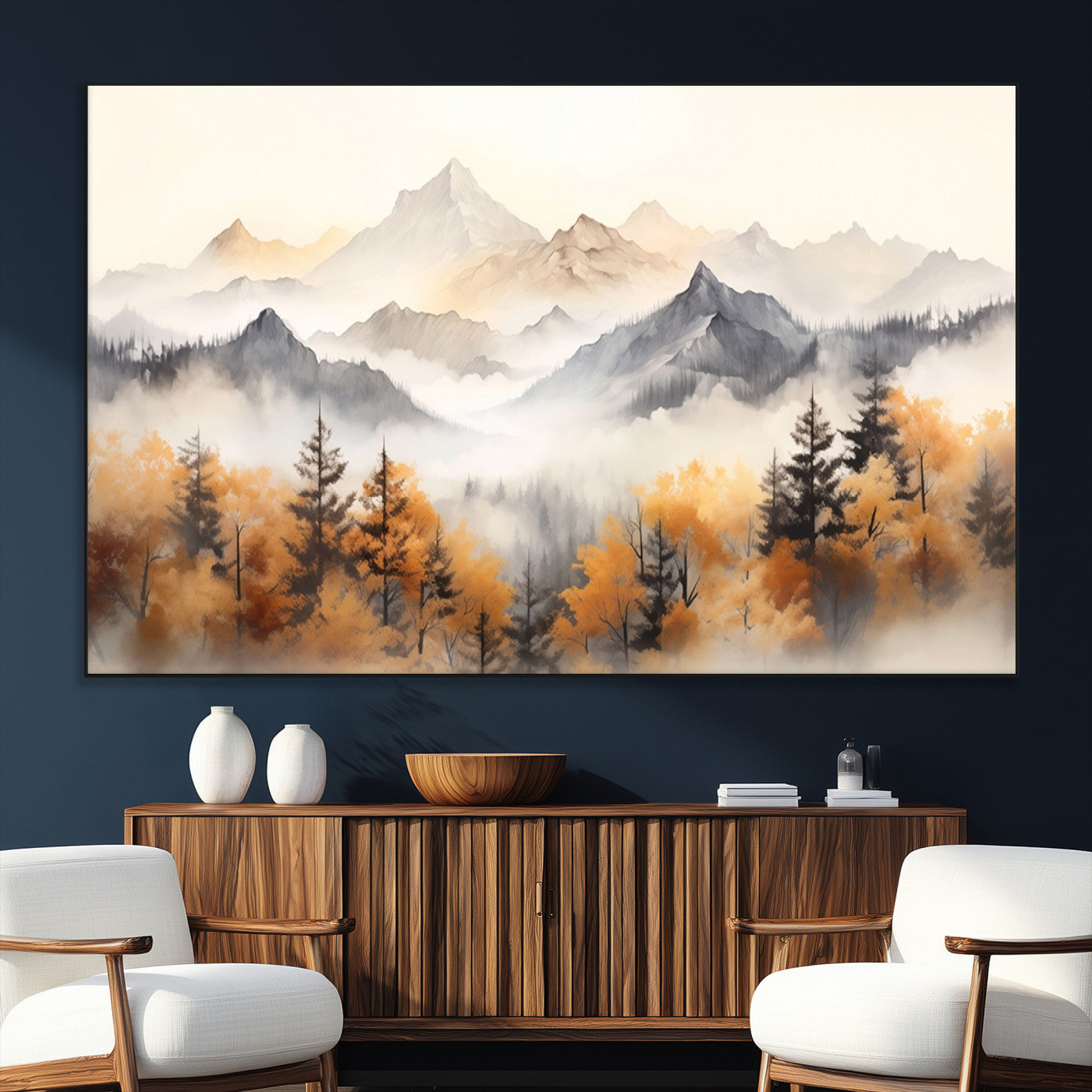 SEG-FC-51X34_Oversize - Abstract Mountain Wall Art | Misty Mountain Forest and Mountains Canvas Print for Living Room,