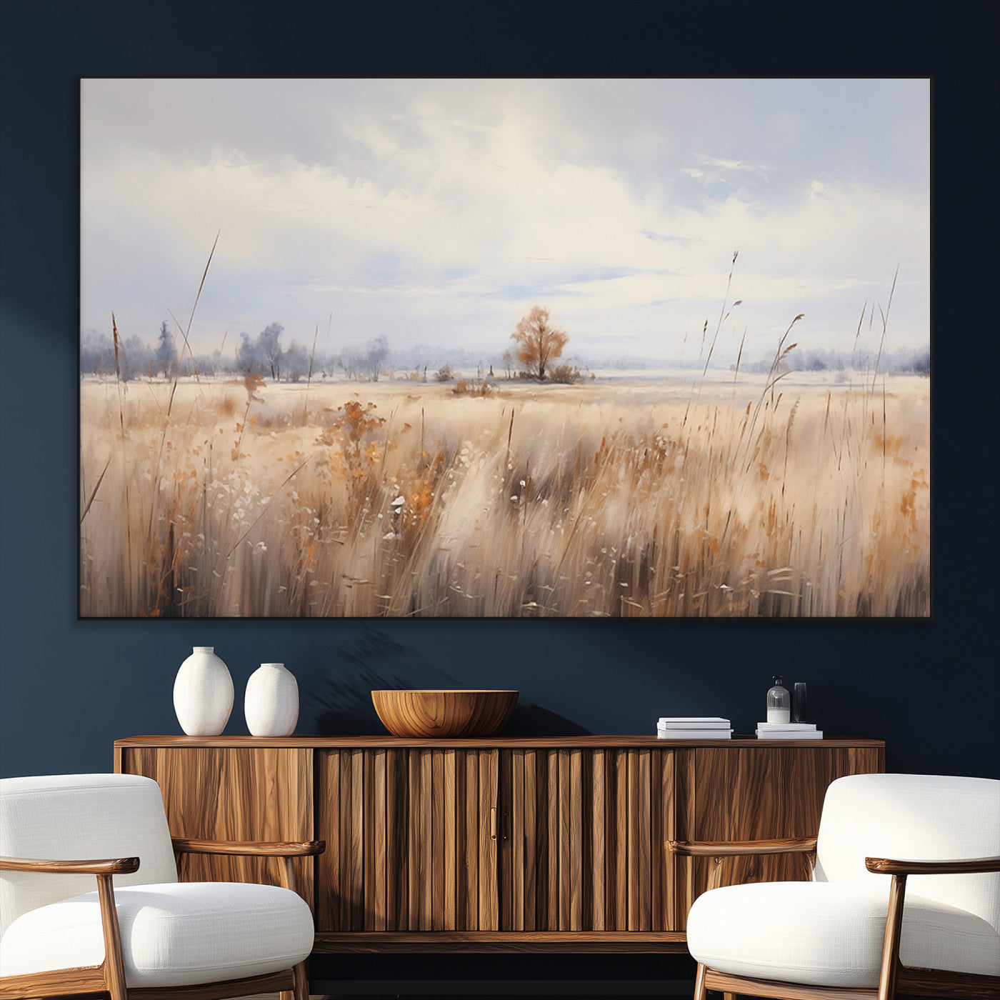 SEG-FC-51X34_Oversize - Golden Fields Wall Art Print Canvas – Serene Landscape of Nature’s Tranquility in Minimalist for