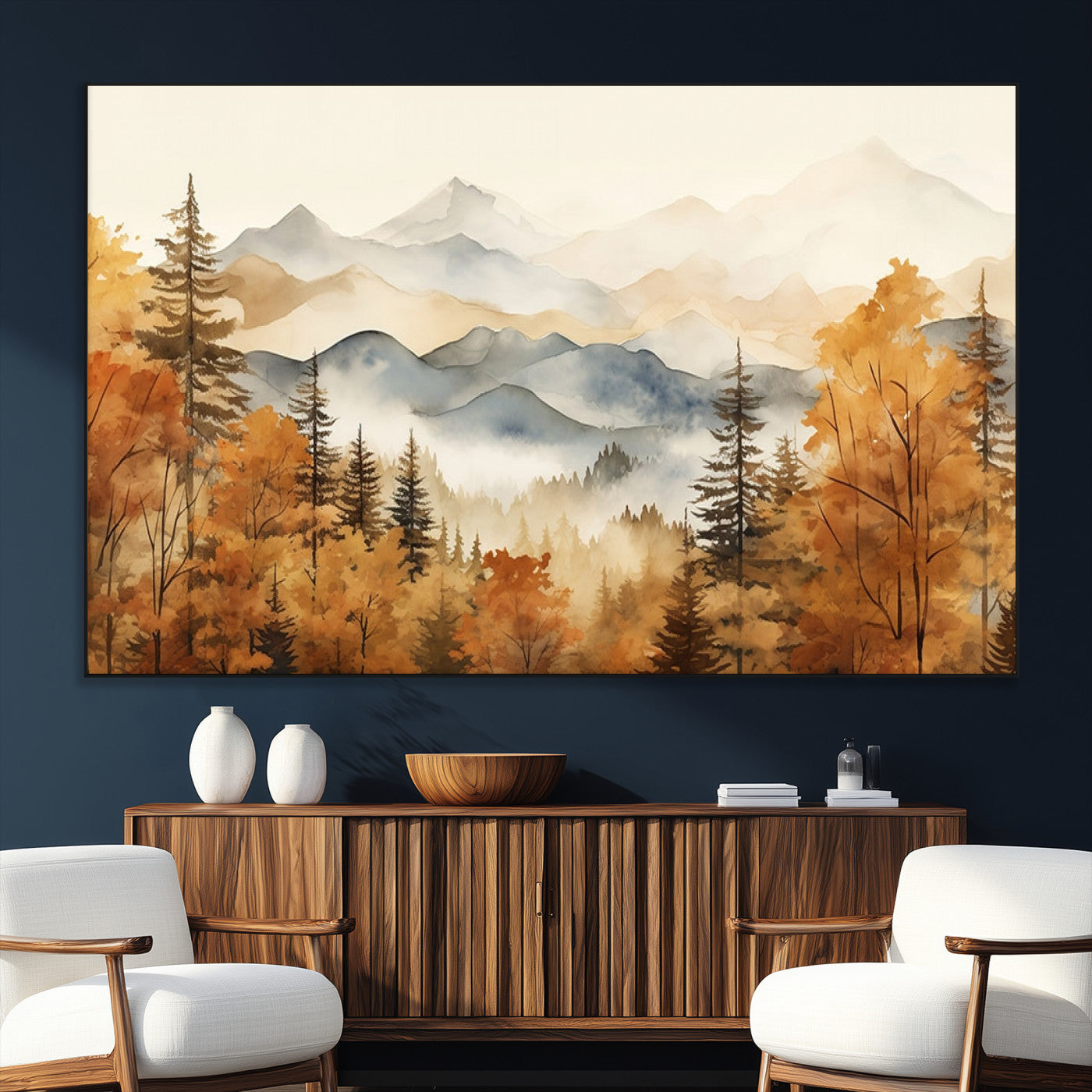 SEG-FC-51X34_Oversize - Golden Autumn Forest Wall Art Canvas | Mountain Landscape Canvas Print for Living Room or Bedroom |