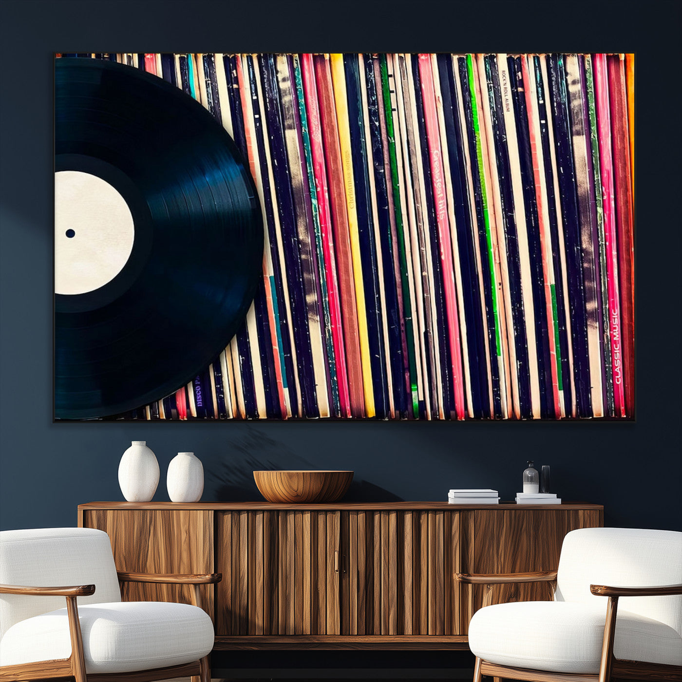 SEG-FC-51X34_Oversize - Vinyl Record and Album Collection Canvas Wall Art - Retro Music Decor, Vintage Vinyl, Vinyl Record