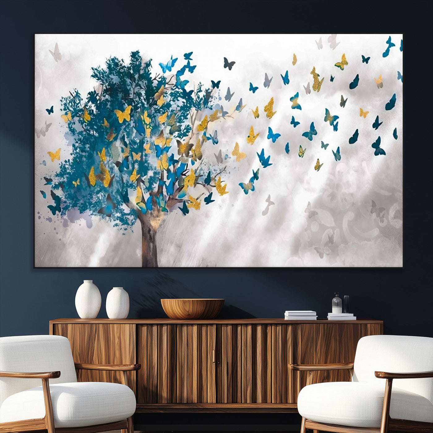 37564-SEG-FC-51X34_Oversize_Oversize-Tree Butterfly Abstract Tree and Butterfly Wall Art Canvas Print
